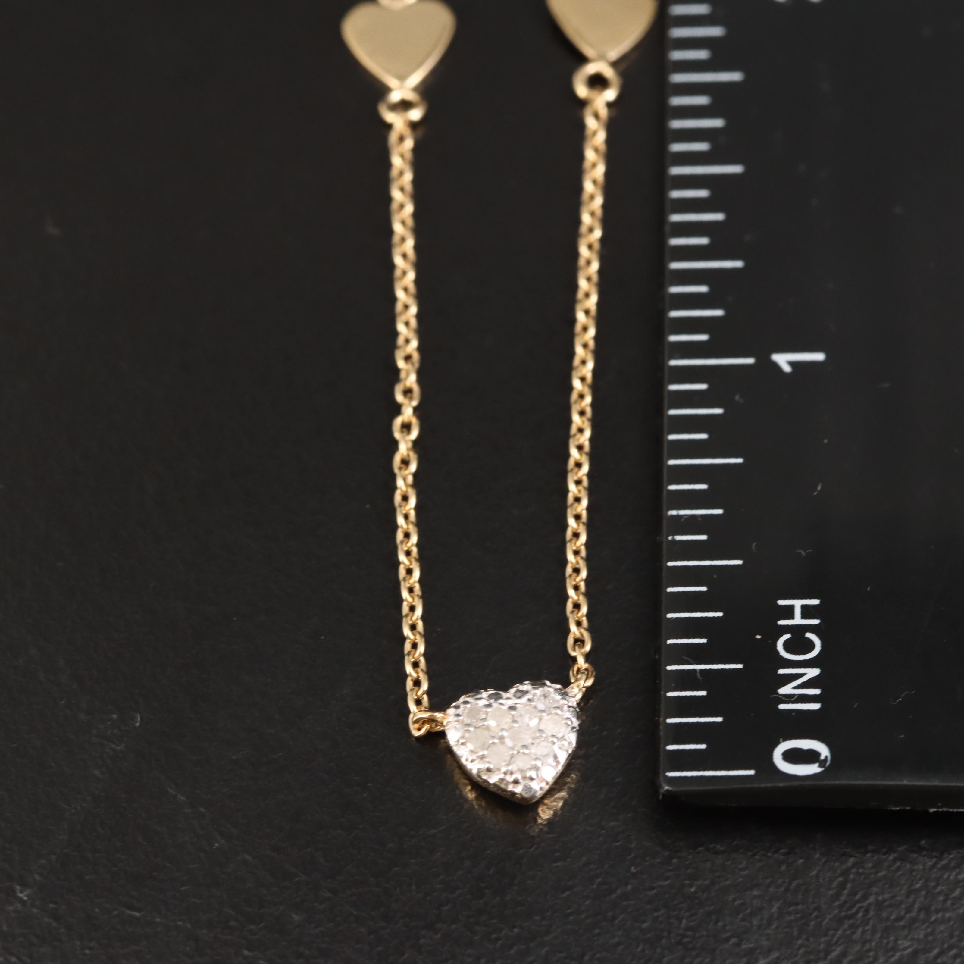 Sterling Diamond Heart Station Necklace