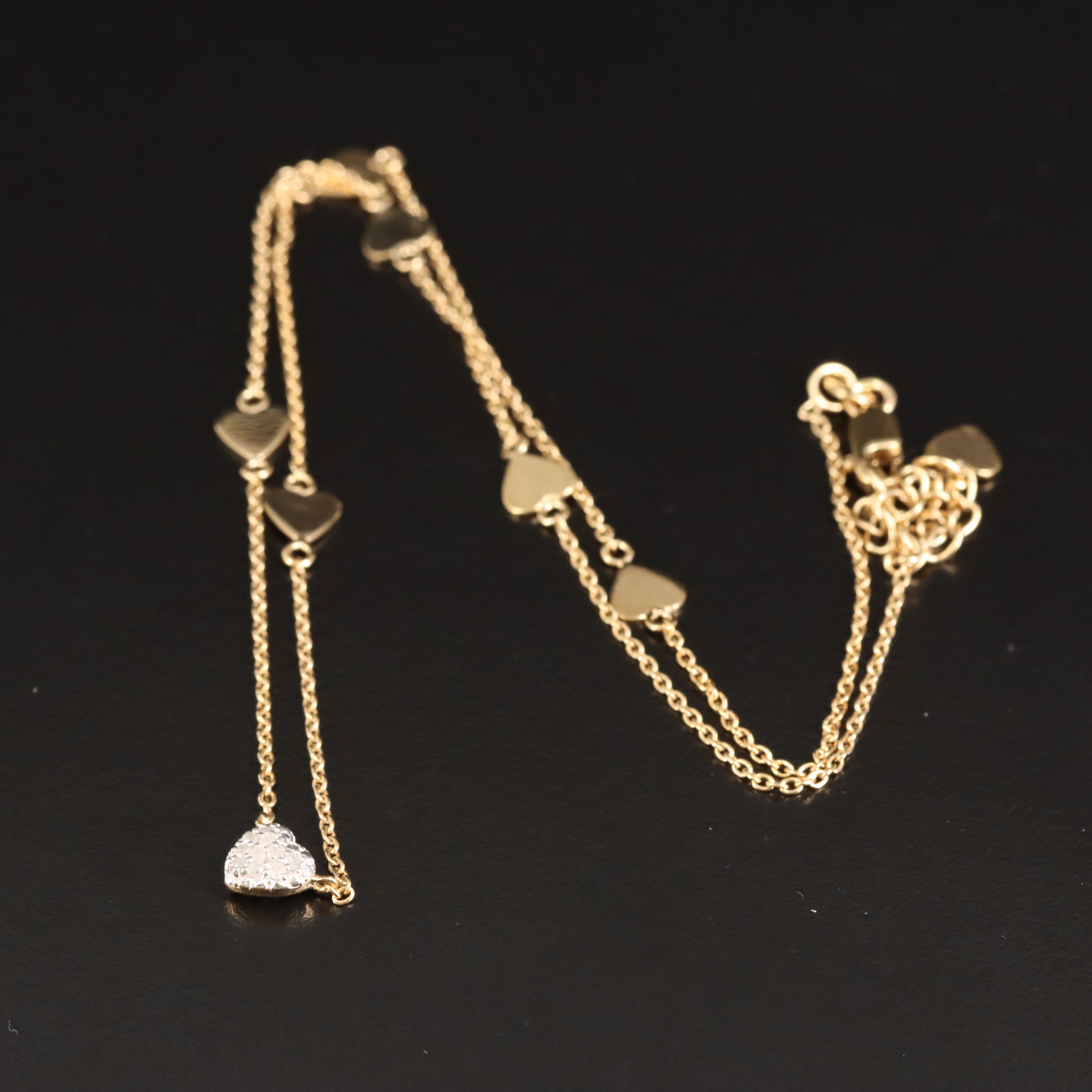 Sterling Diamond Heart Station Necklace