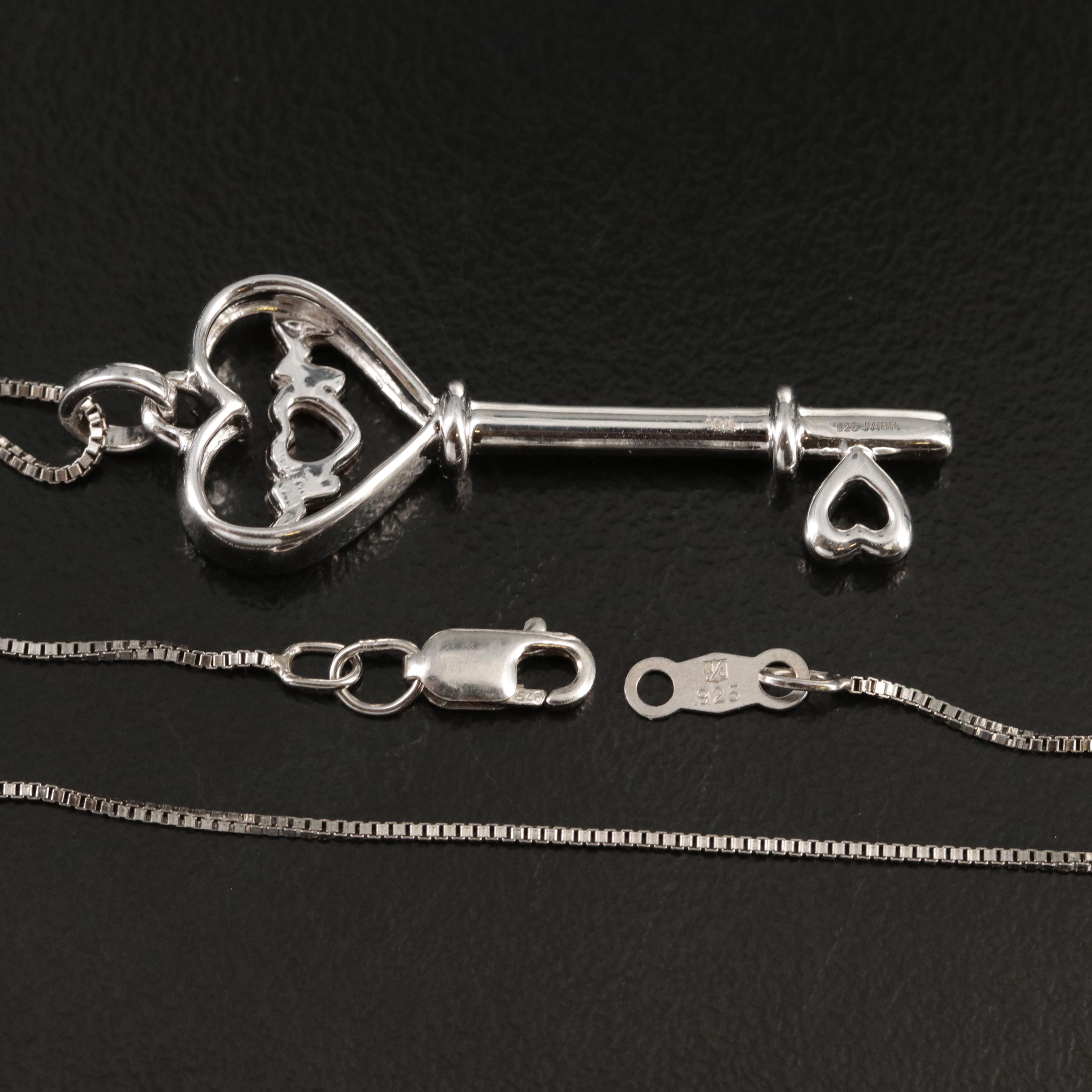 Sterling Diamond "Mom" Heart Key Pendant Necklace with 10K Rose Gold Accents