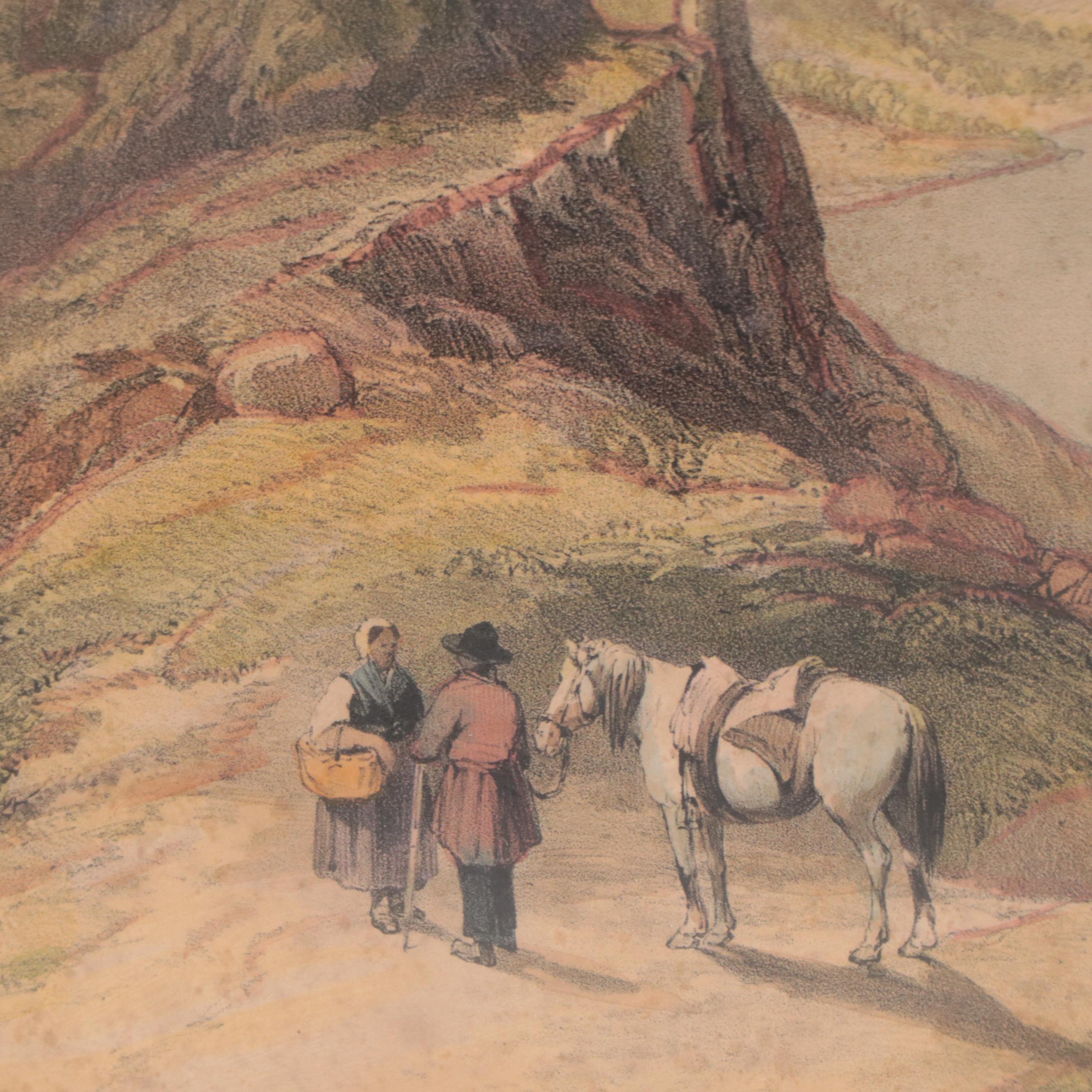 Hand-Colored Lithograph of Marienburg Monastery Ruins, 19th Century