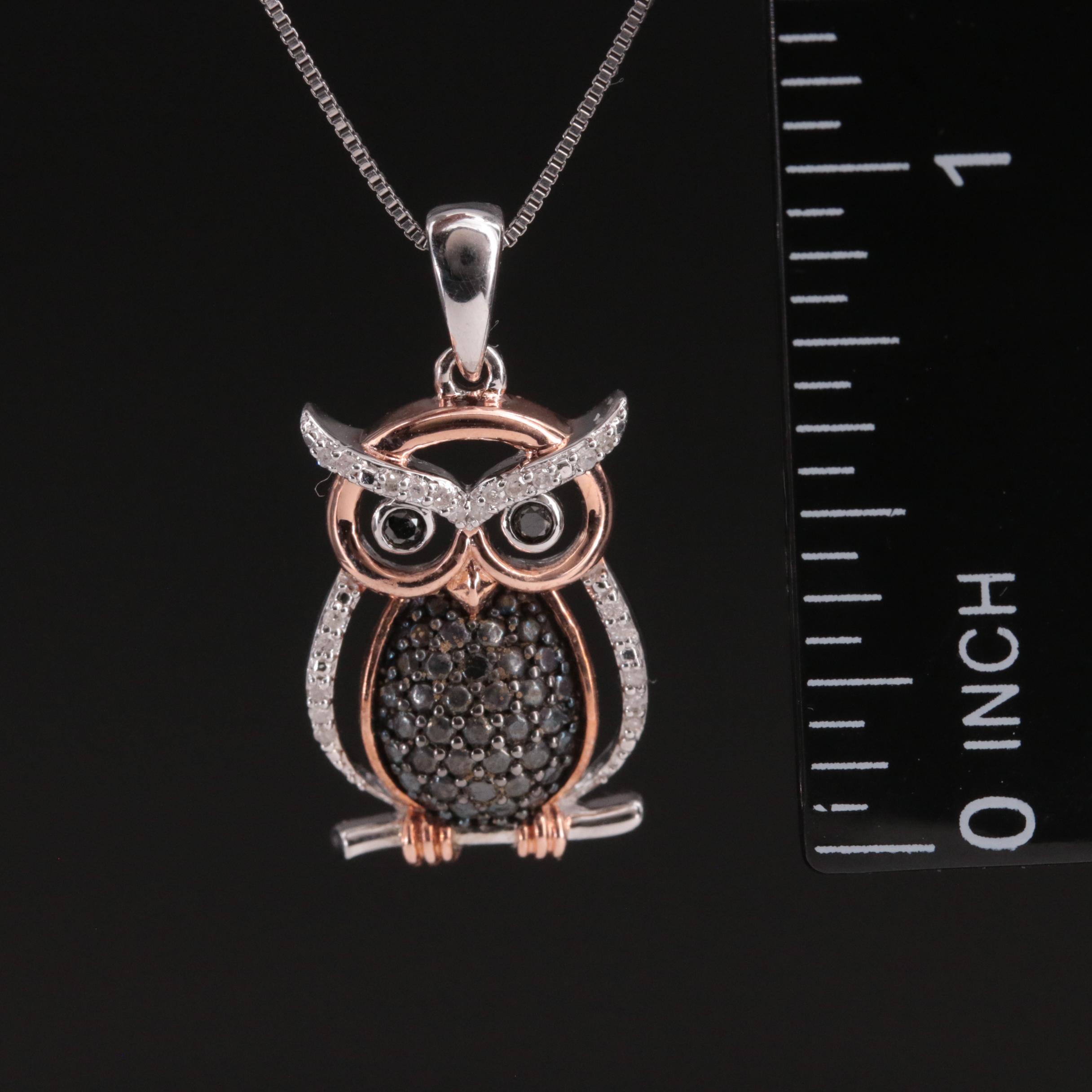 Sterling Diamond Owl Pendant Necklace