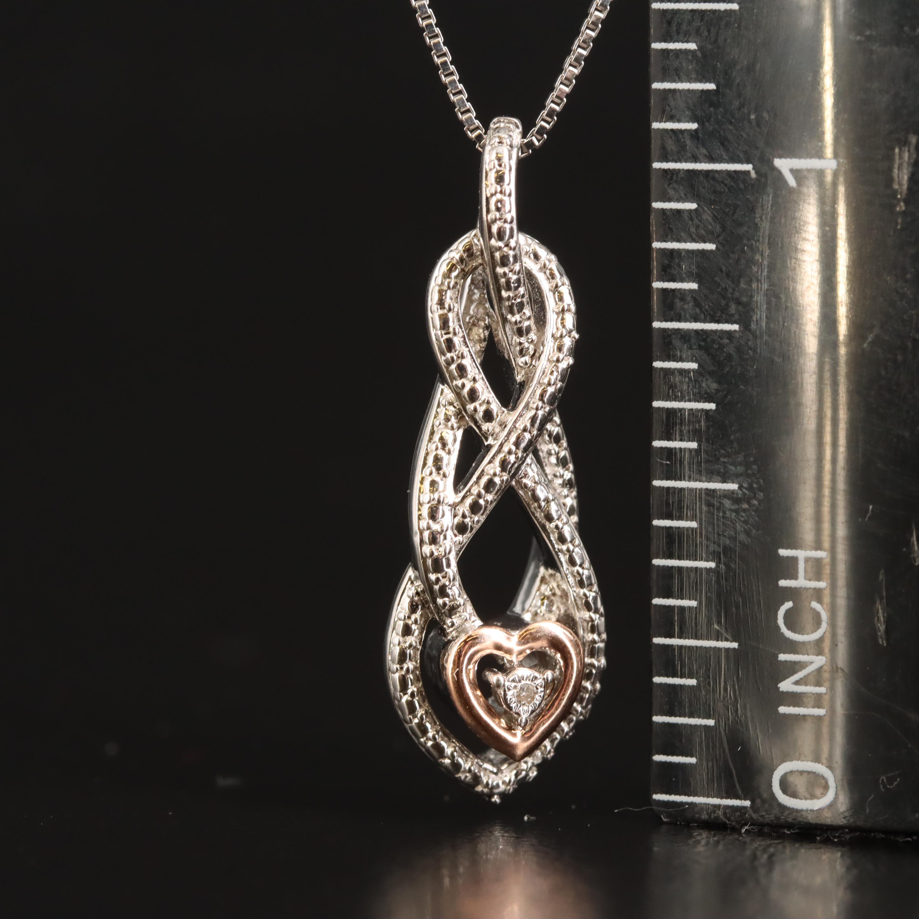 Sterling Diamond Heart Pendant Necklace with 10K Rose Gold Accent