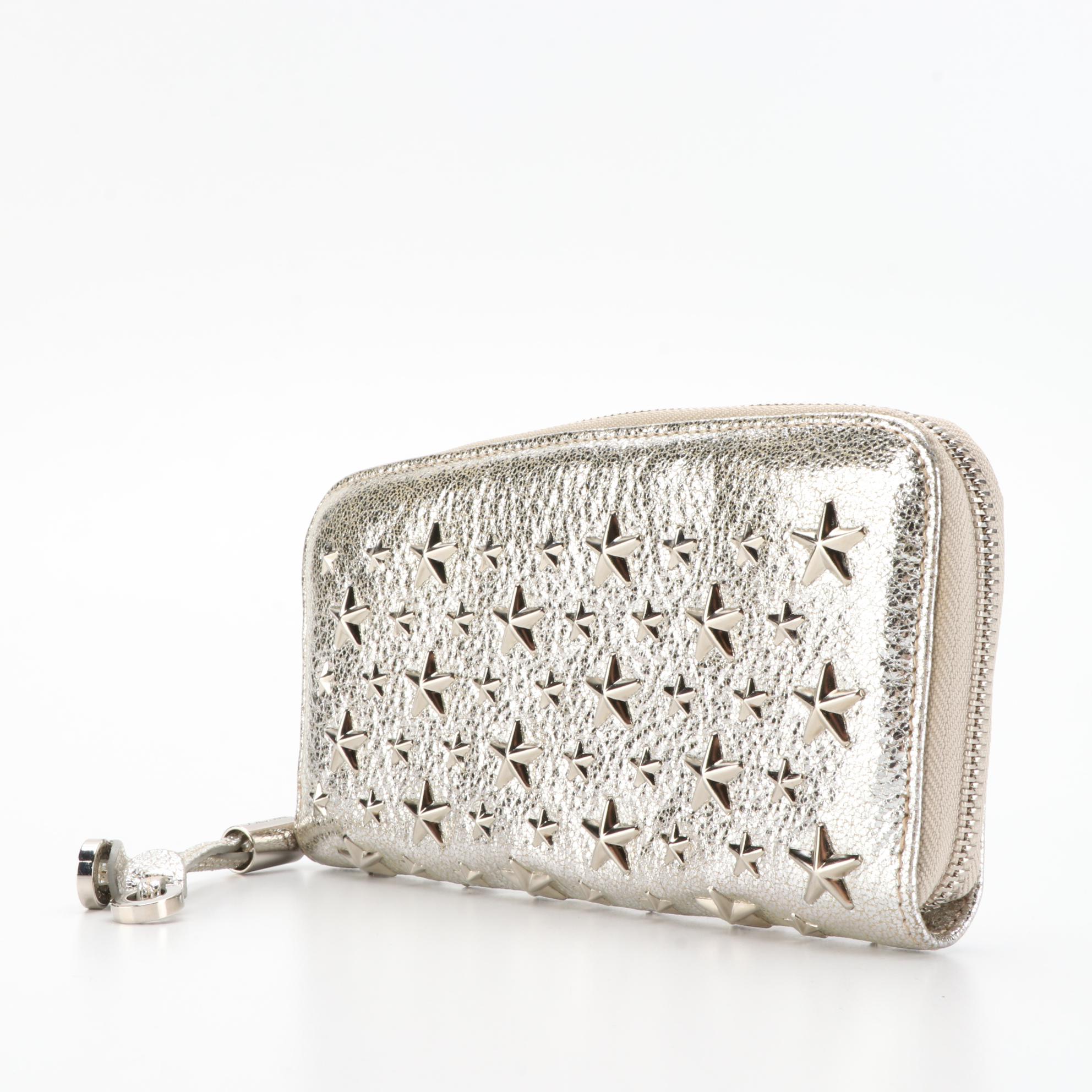 Jimmy Choo Star Studded Metallic Leather Zip Wallet
