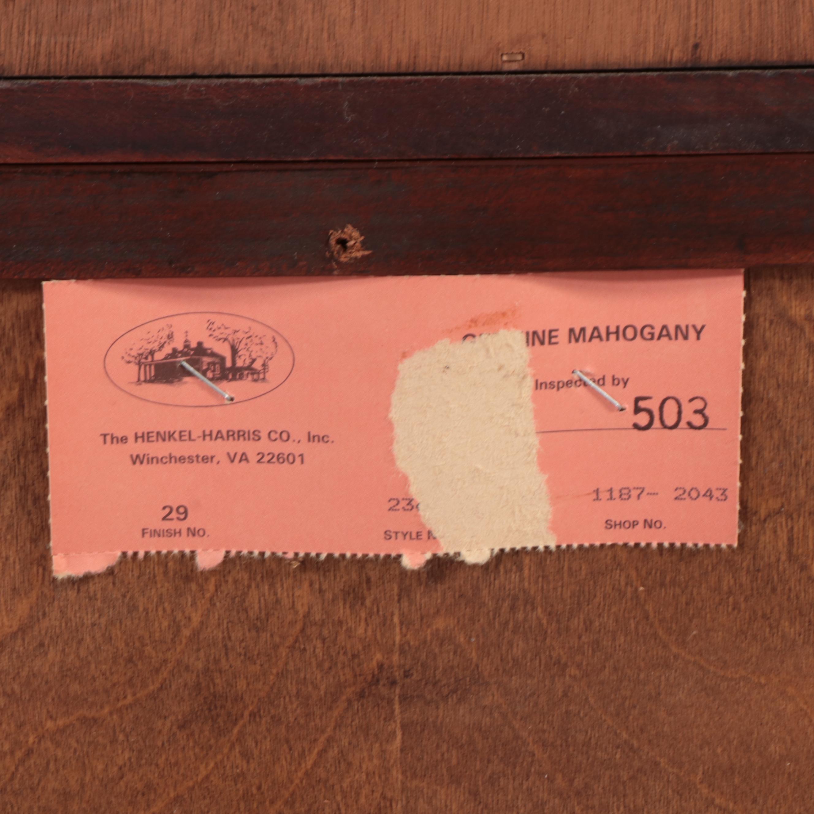 Henkel-Harris "Virginia Galleries" Mahogany Breakfront China Cabinet, dated 1987