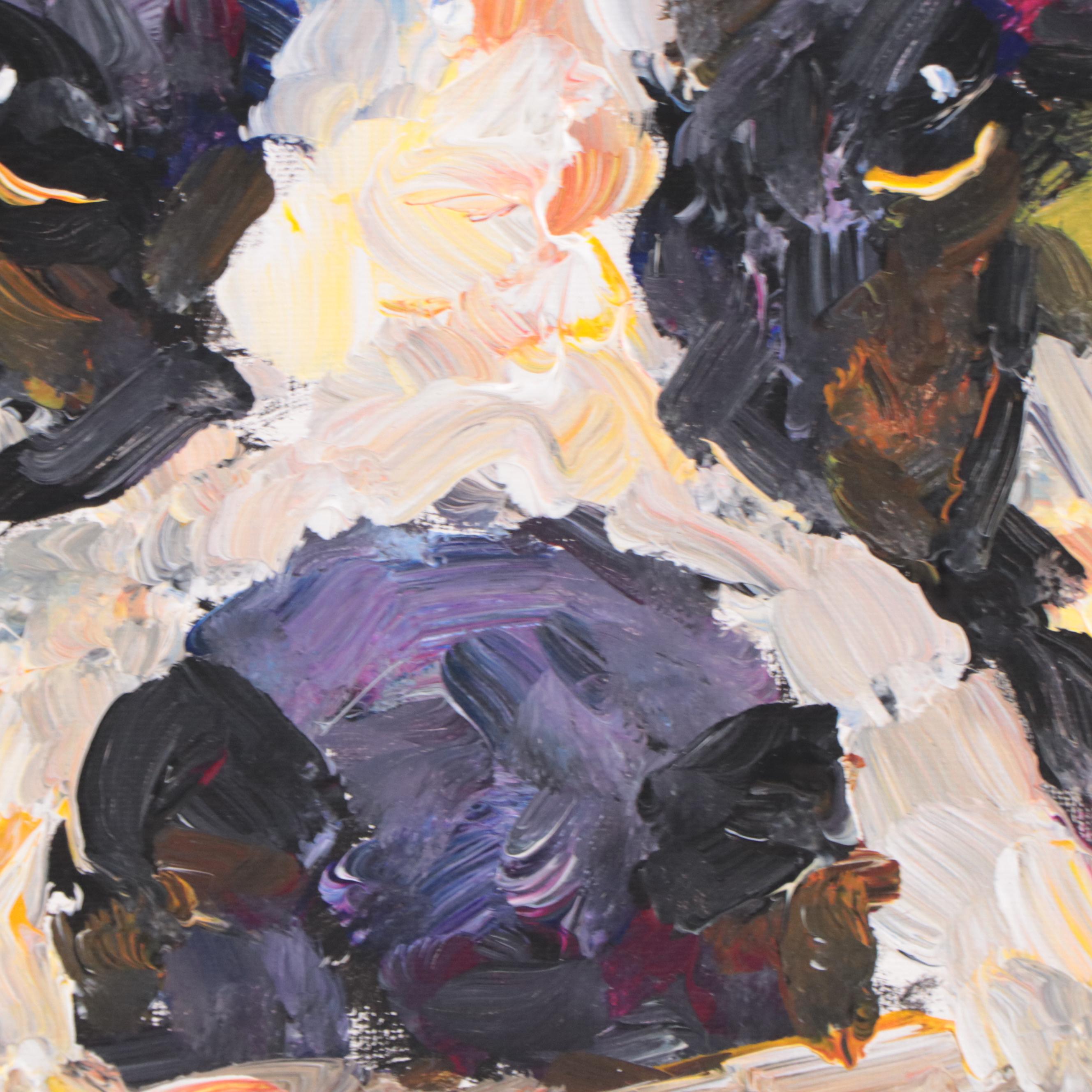 Elle Raines Acrylic Painting of Cow Portrait, 21st Century