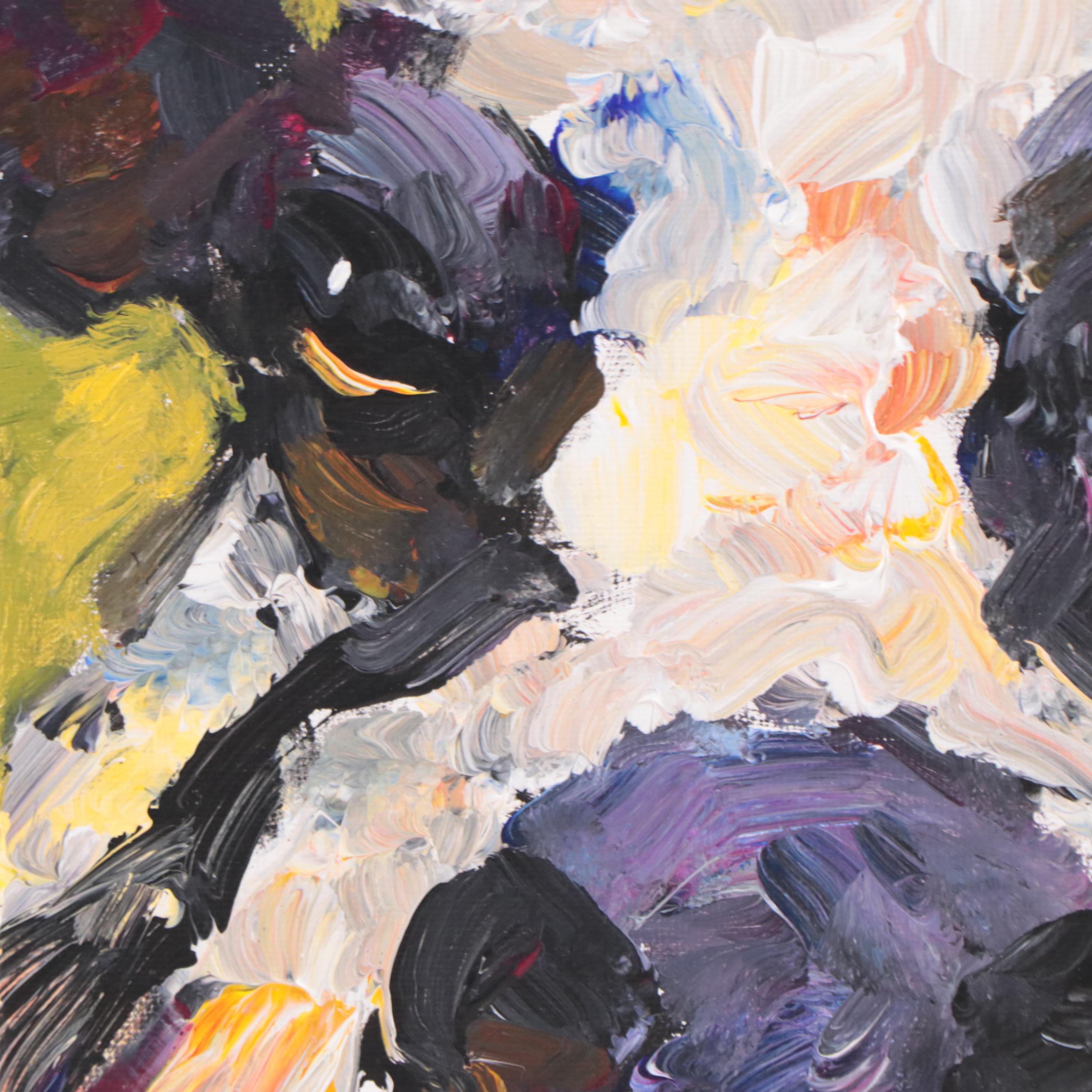 Elle Raines Acrylic Painting of Cow Portrait, 21st Century