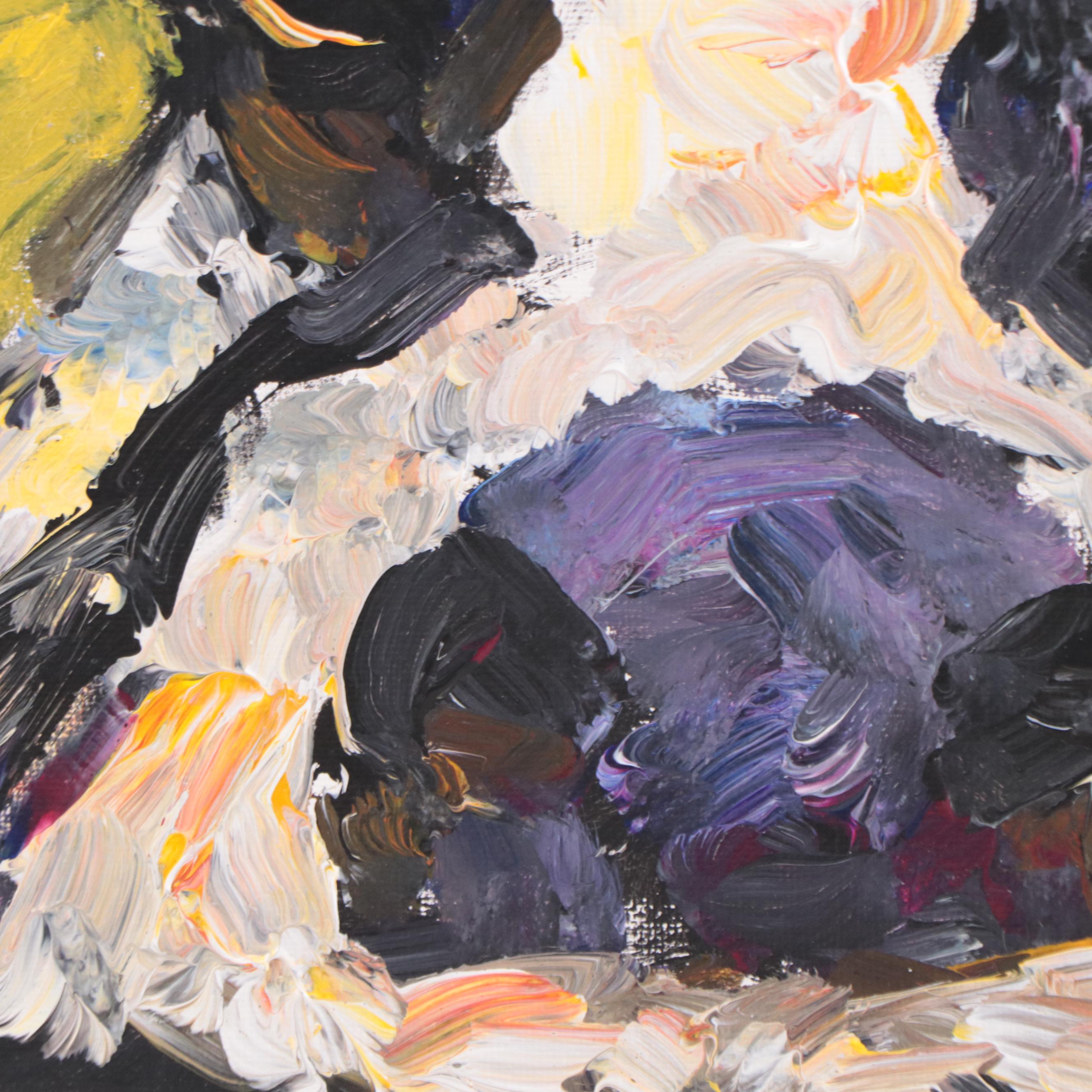 Elle Raines Acrylic Painting of Cow Portrait, 21st Century