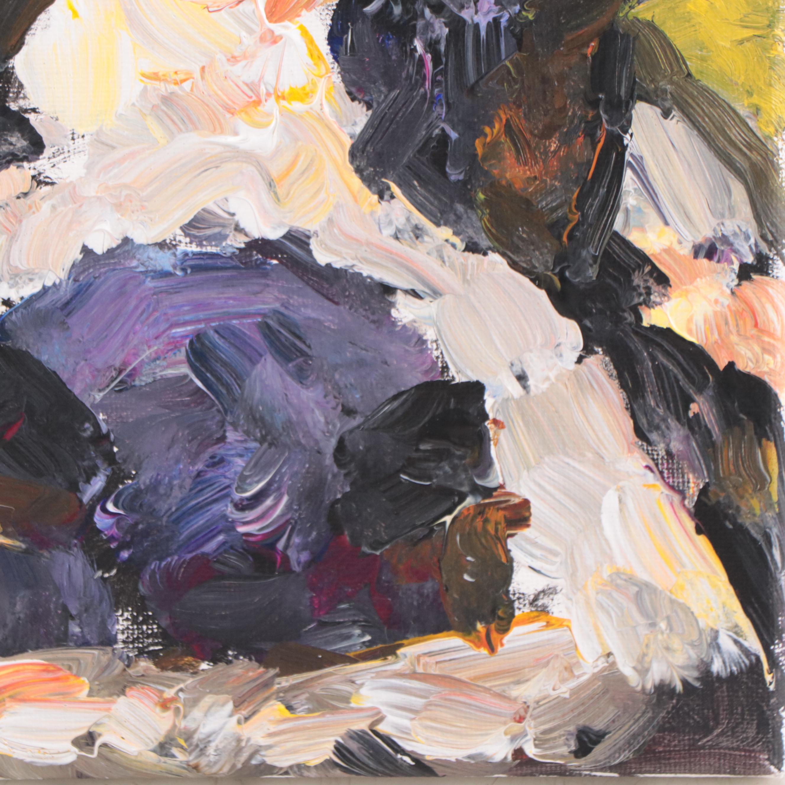 Elle Raines Acrylic Painting of Cow Portrait, 21st Century