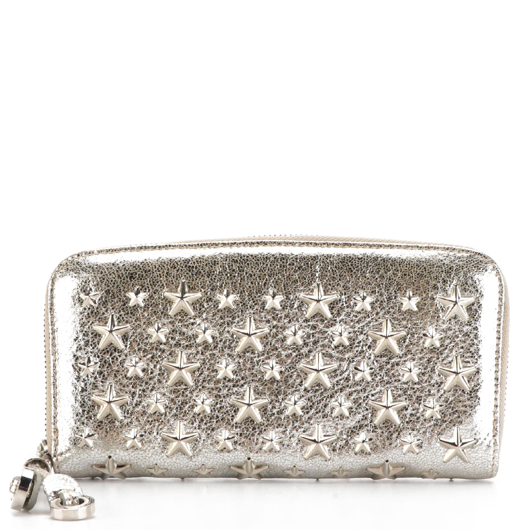 Jimmy Choo Star Studded Metallic Leather Zip Wallet
