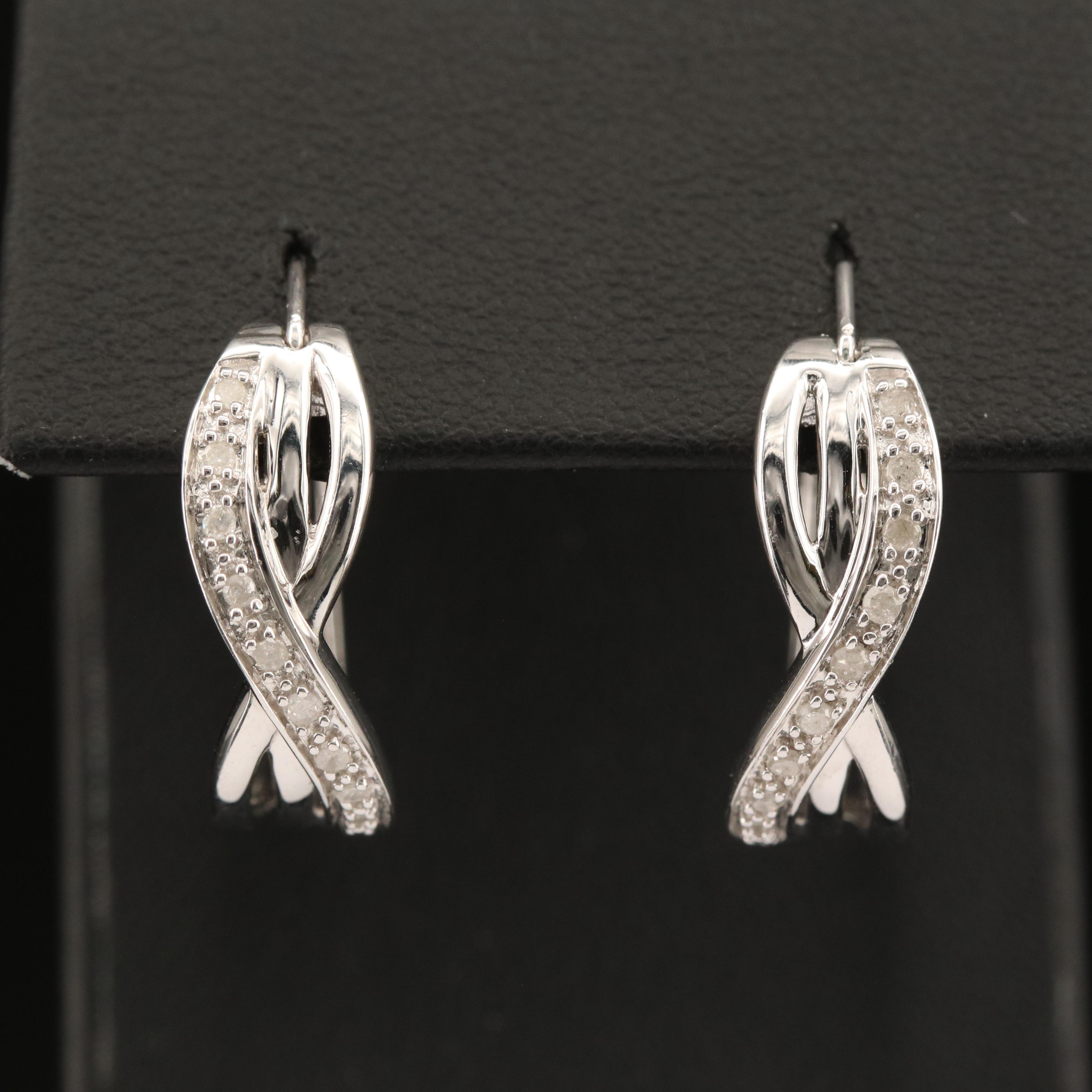 Sterling Diamond Crossover Hoop Earrings