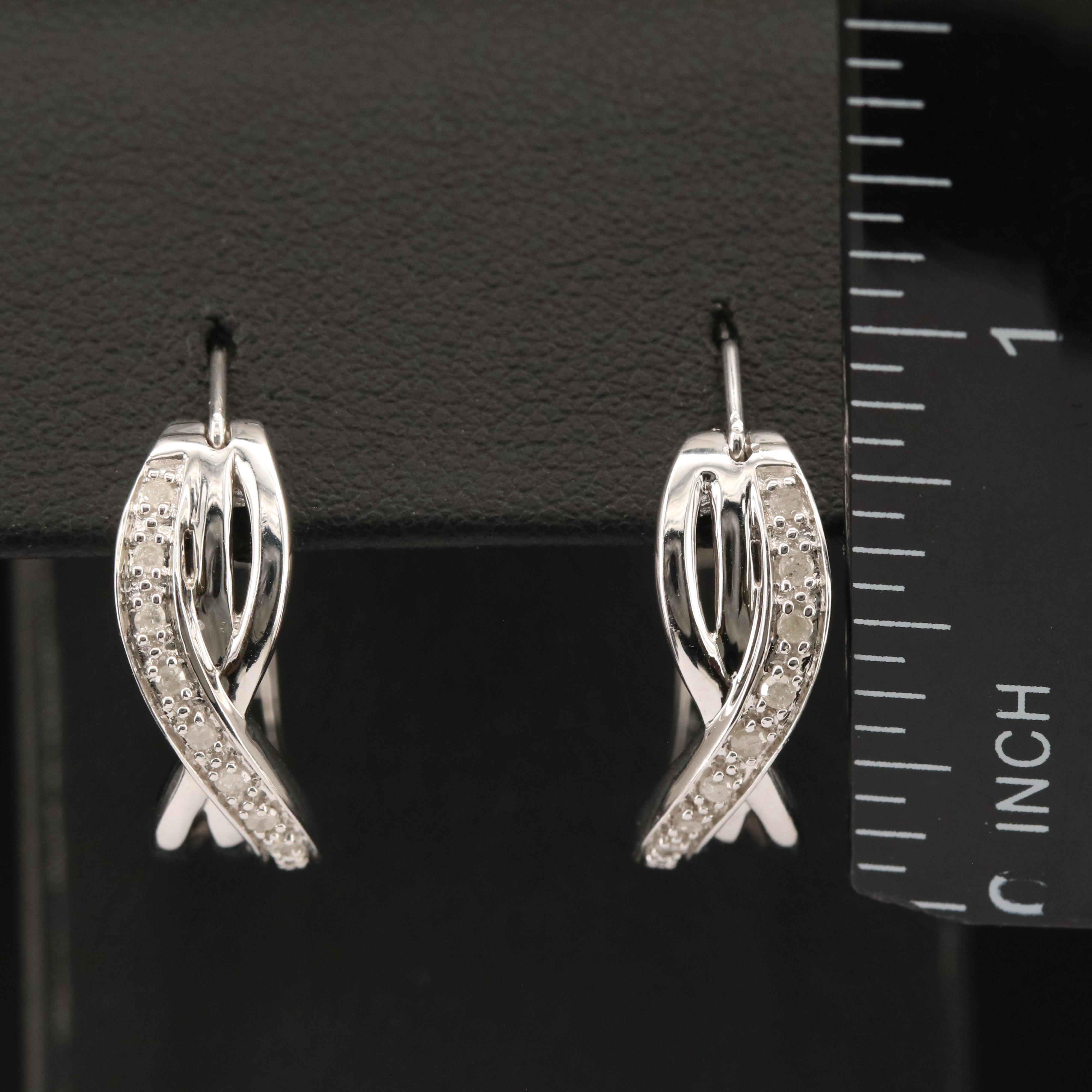 Sterling Diamond Crossover Hoop Earrings