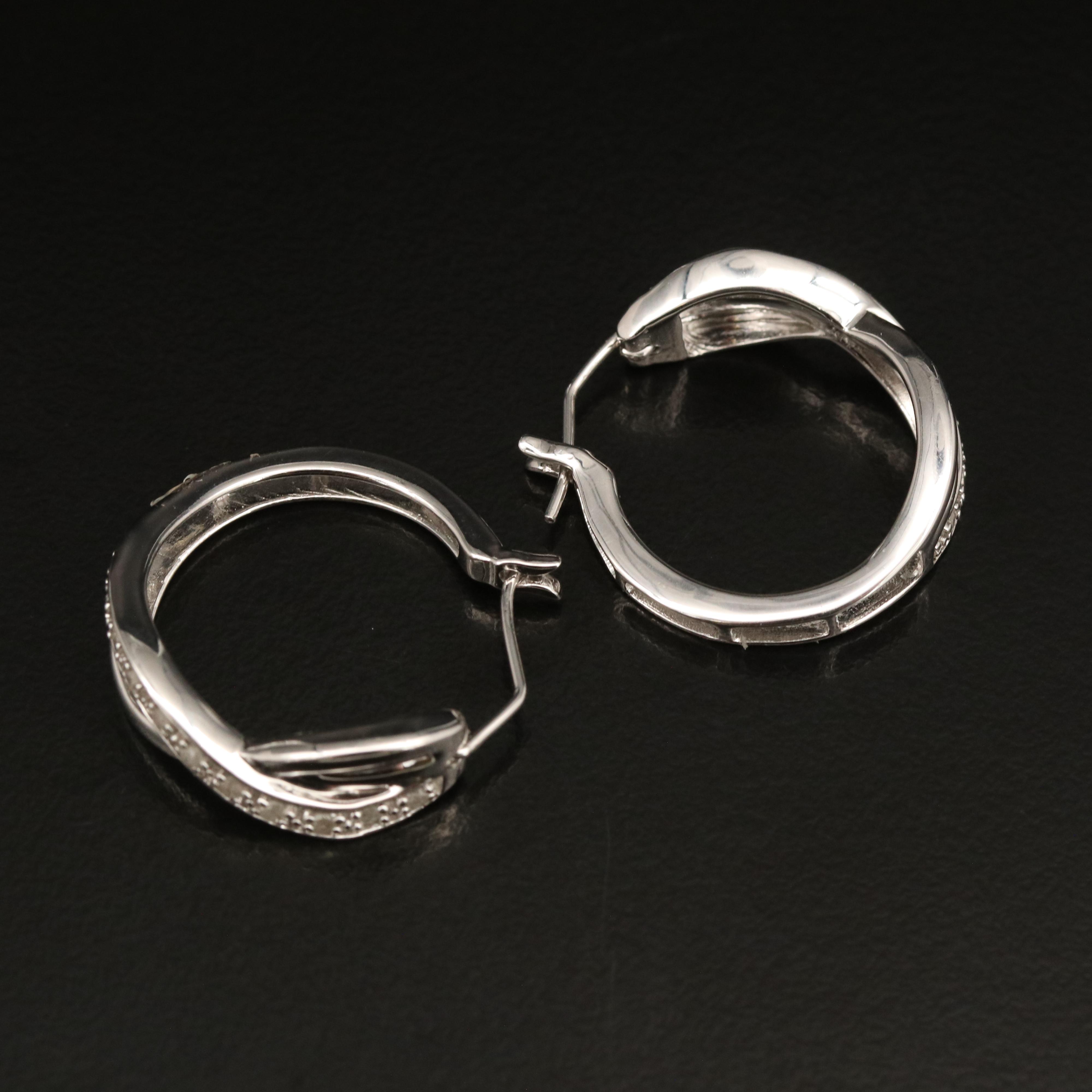 Sterling Diamond Crossover Hoop Earrings