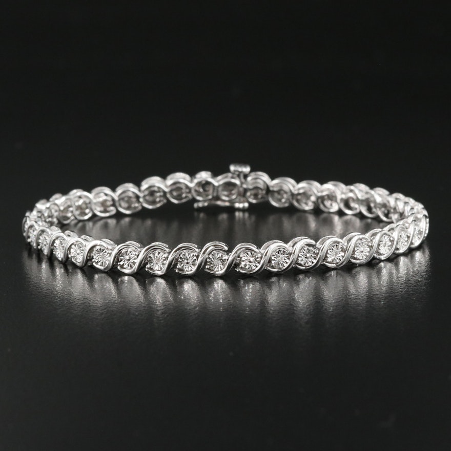 Sterling Diamond S Link Bracelet