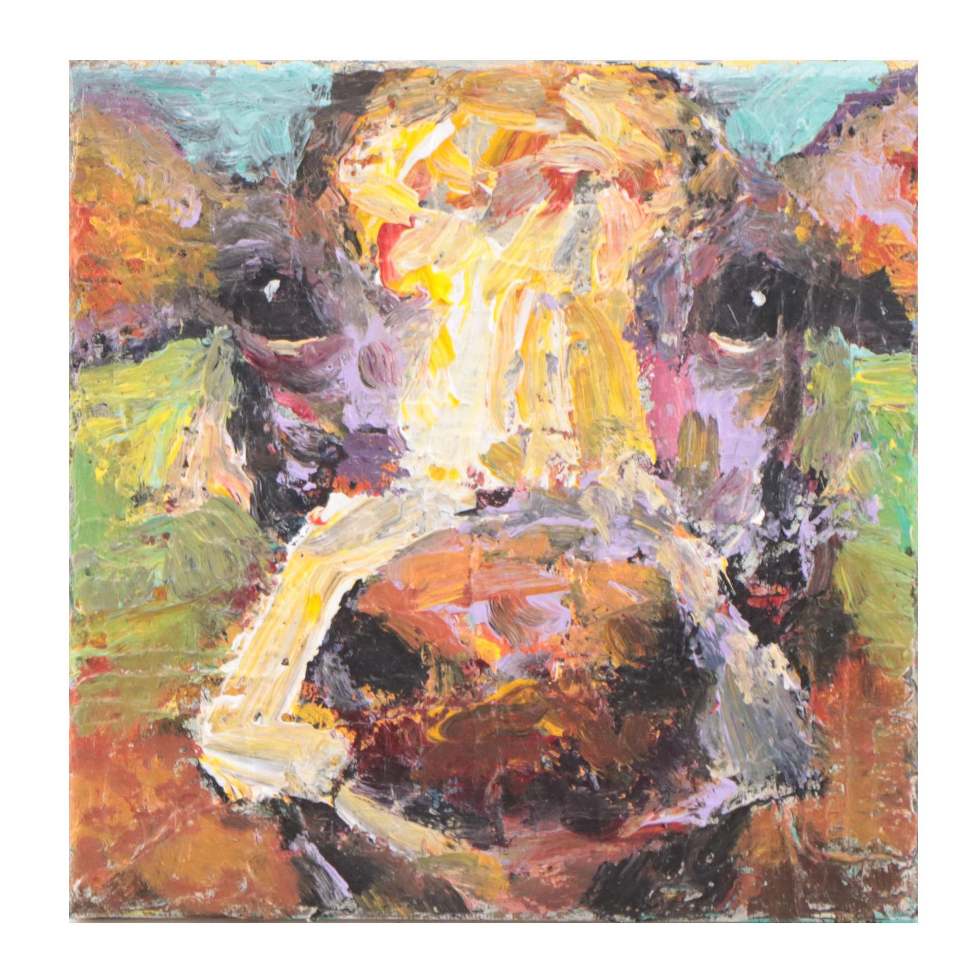 Elle Raines Cow Portrait Acrylic Impasto Painting