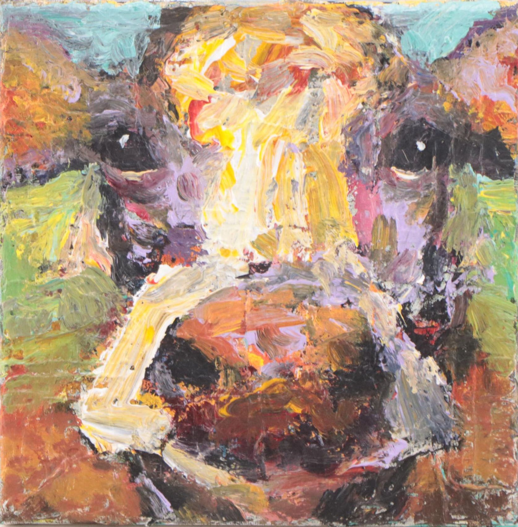 Elle Raines Cow Portrait Acrylic Impasto Painting