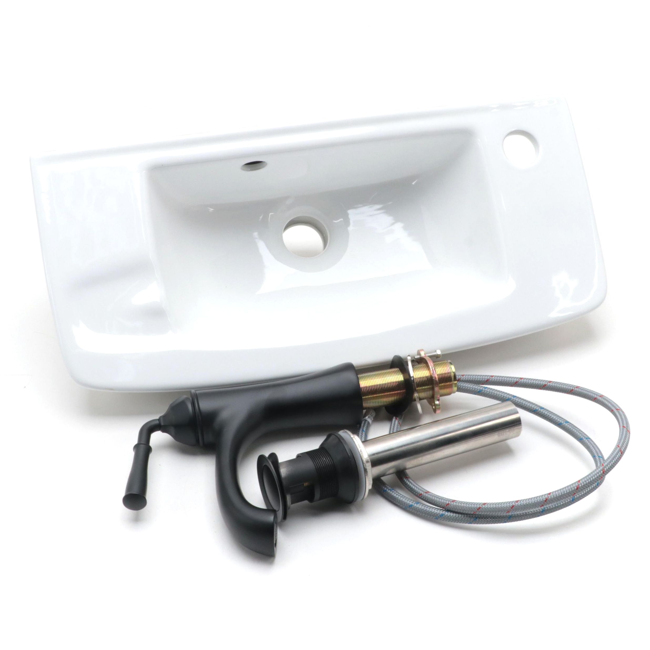 White Porcelain Wall Mount Bathroom Sink and Matte Black Single Hole Faucet