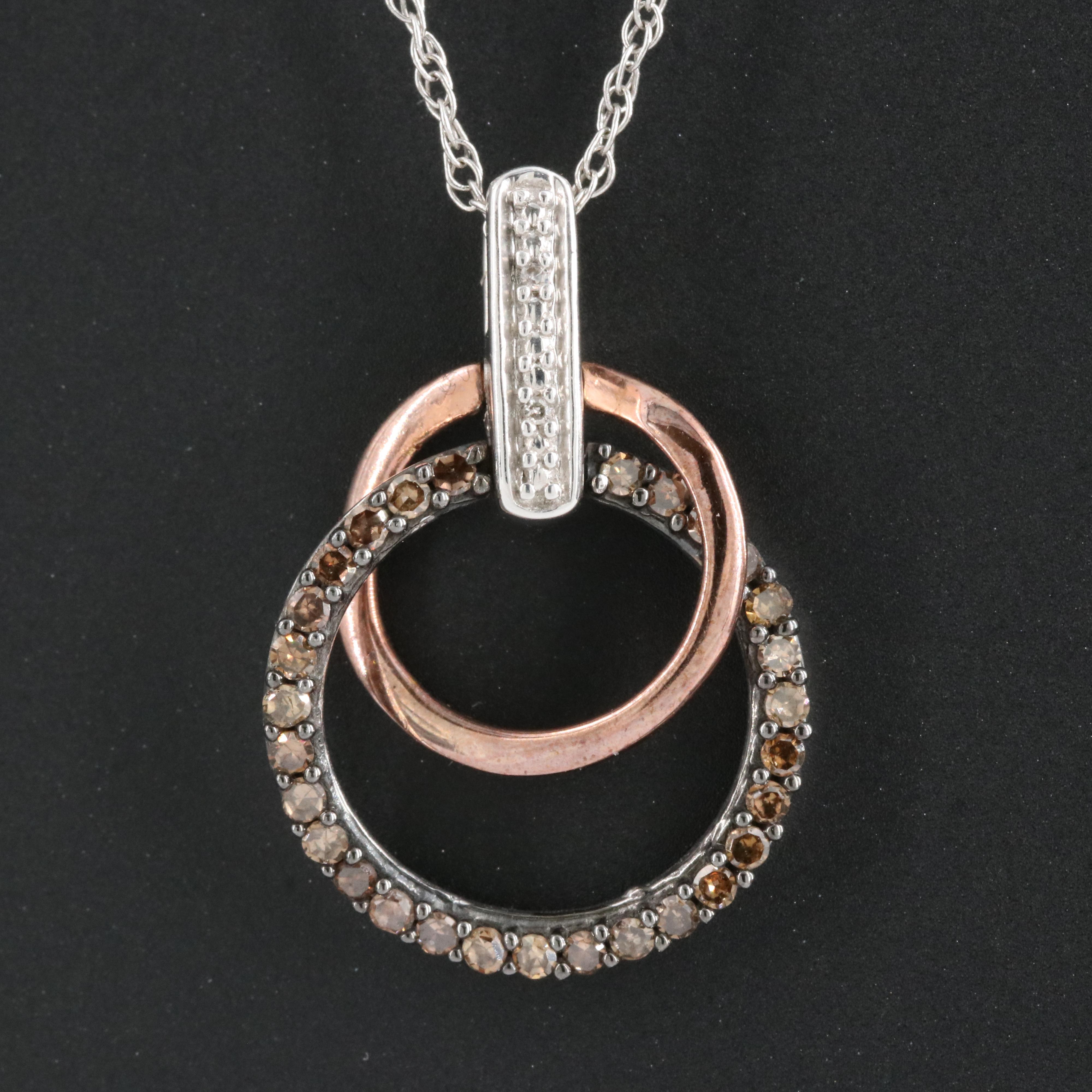 Sterling Diamond Interlocking Circle Pendant Necklace