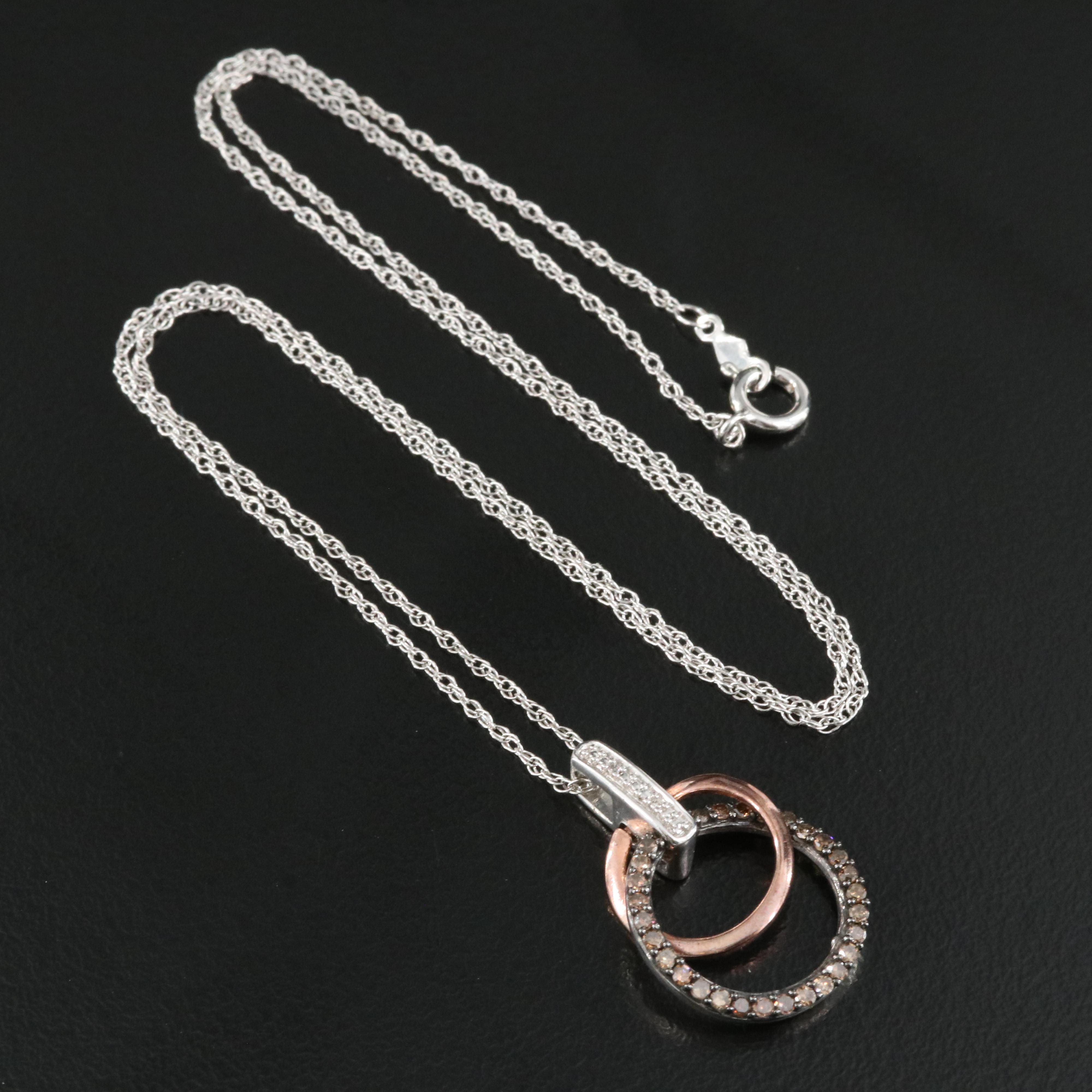 Sterling Diamond Interlocking Circle Pendant Necklace