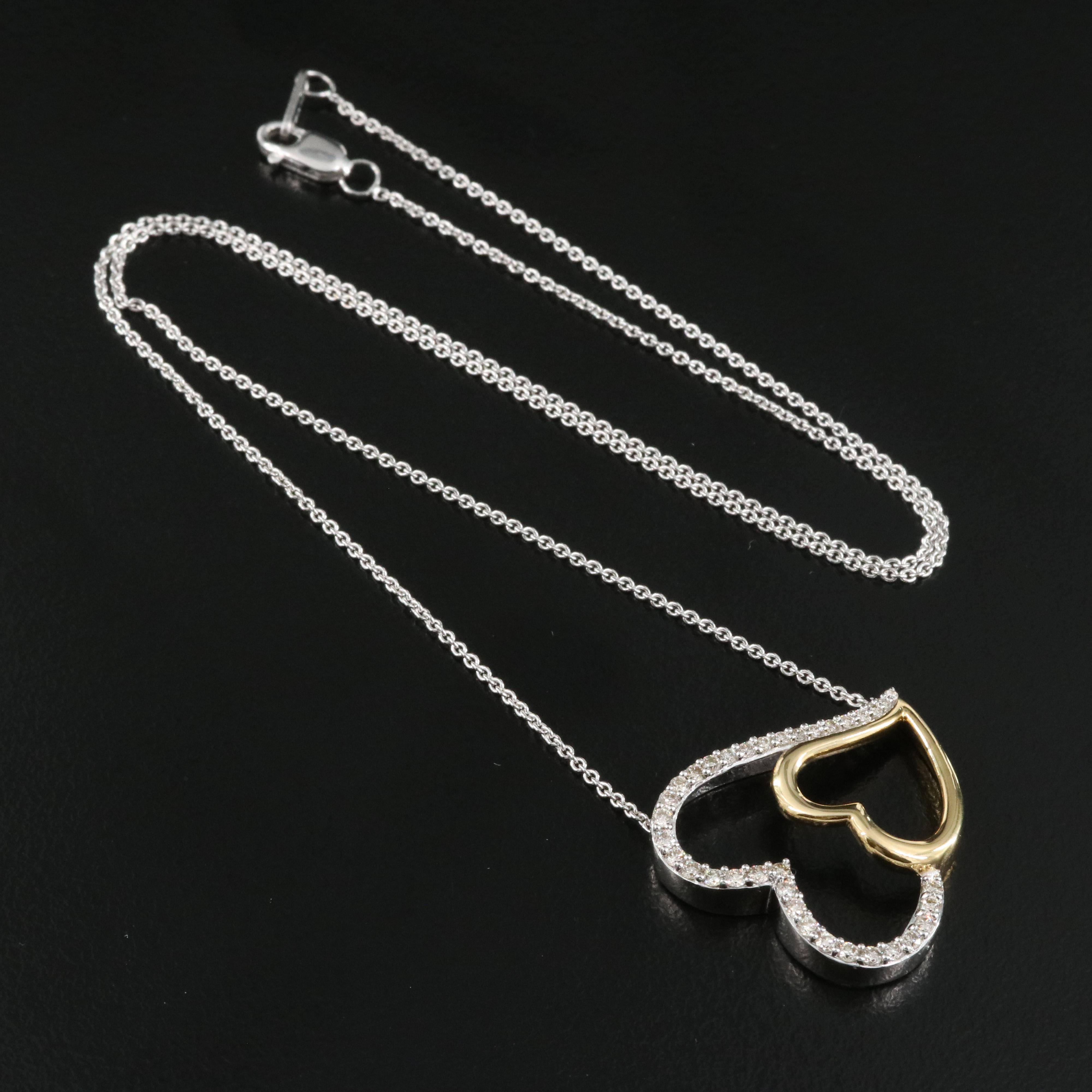 Sterling Diamond Double Hearts Pendant Necklace