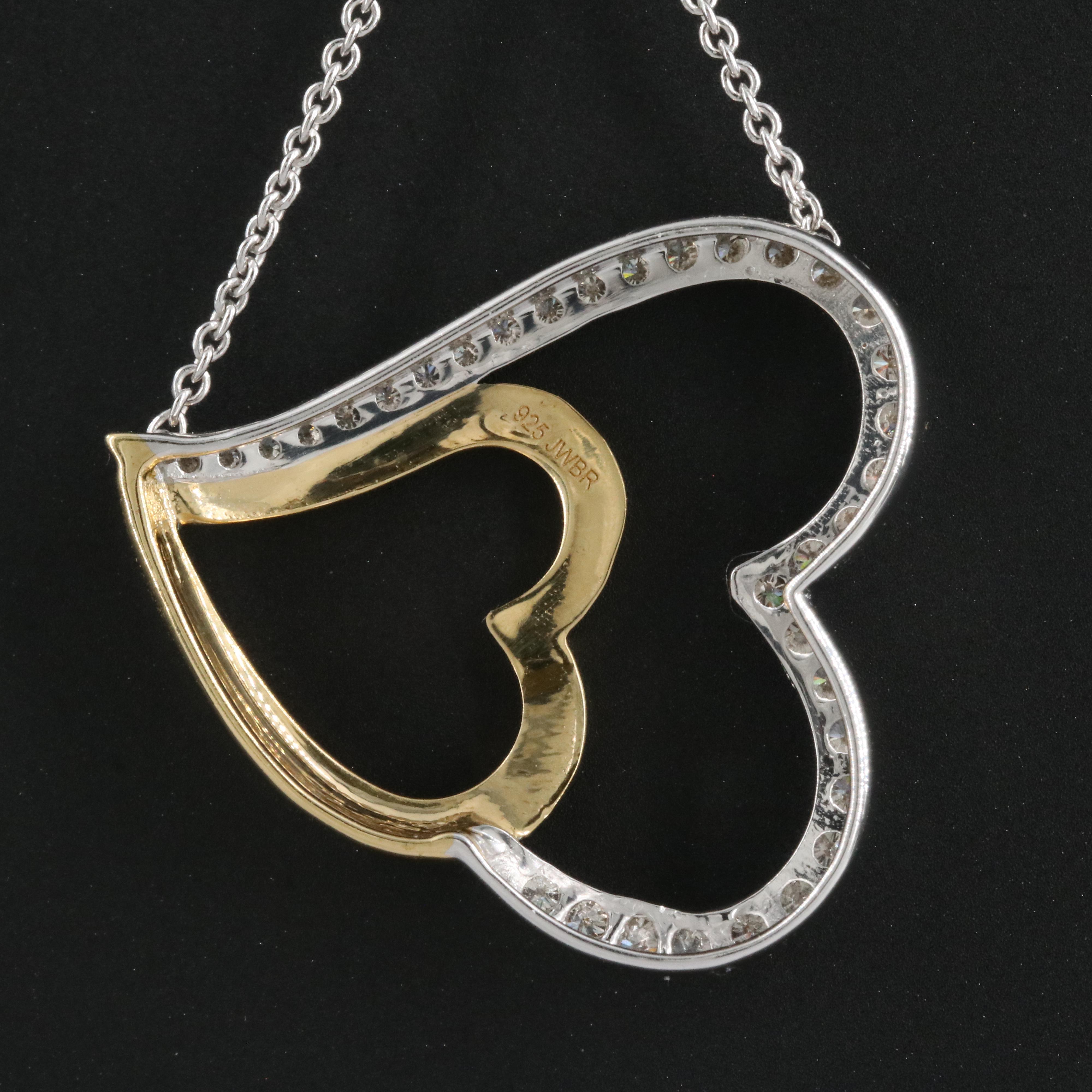 Sterling Diamond Double Hearts Pendant Necklace