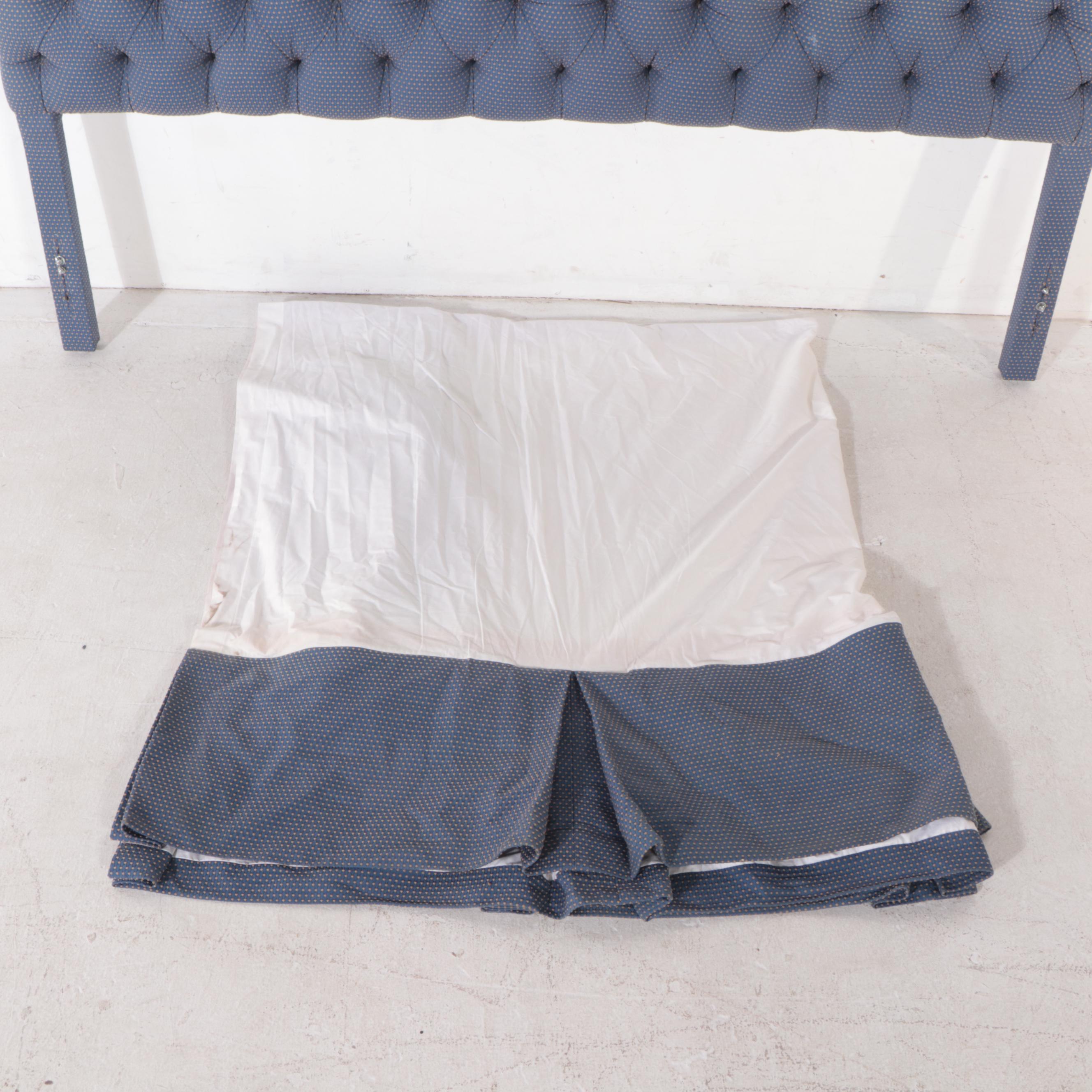 CustomUpholstered and ButtonTufted King Size Headboard with Matching Bed Skirt EBTH