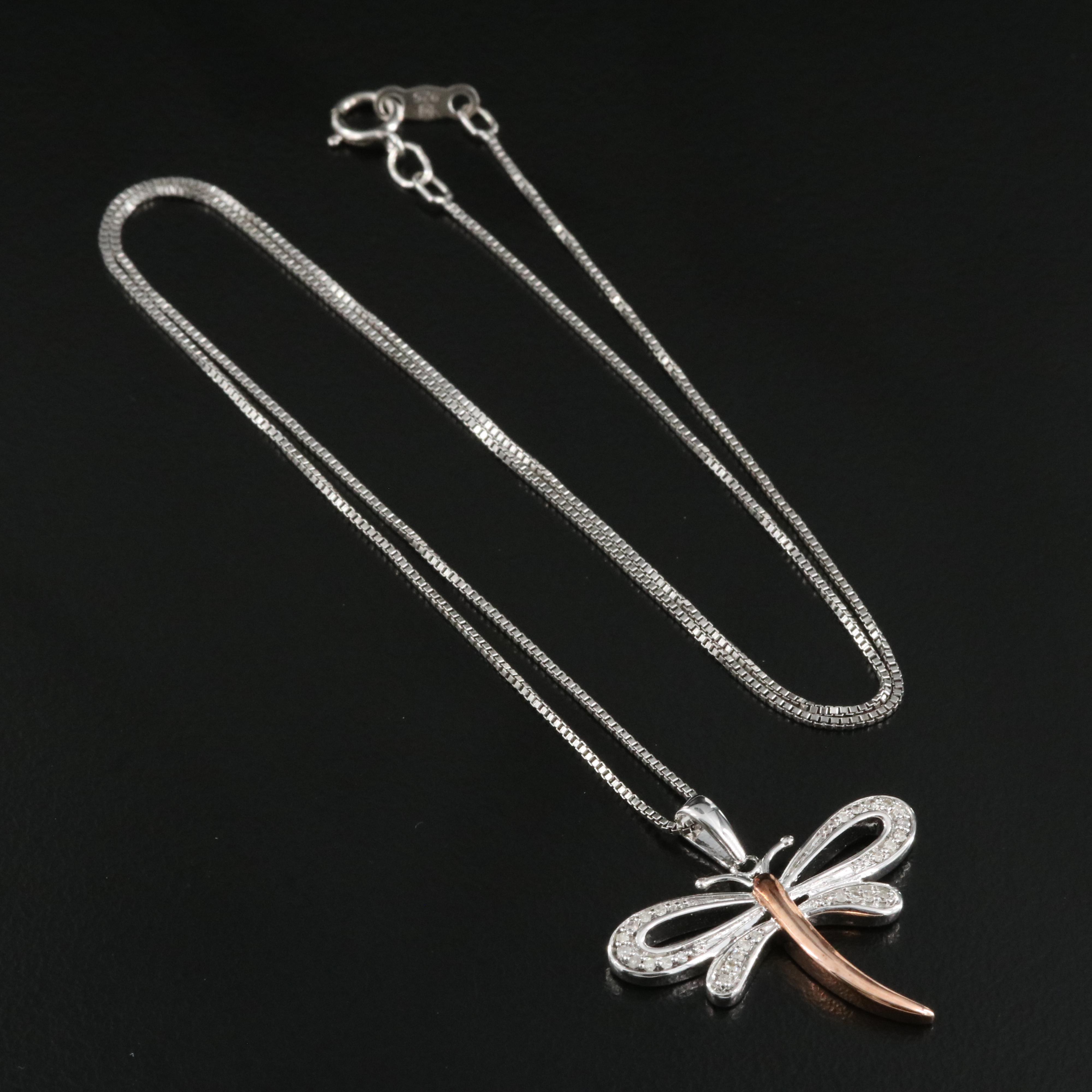 Sterling Diamond Dragonfly Pendant Necklace