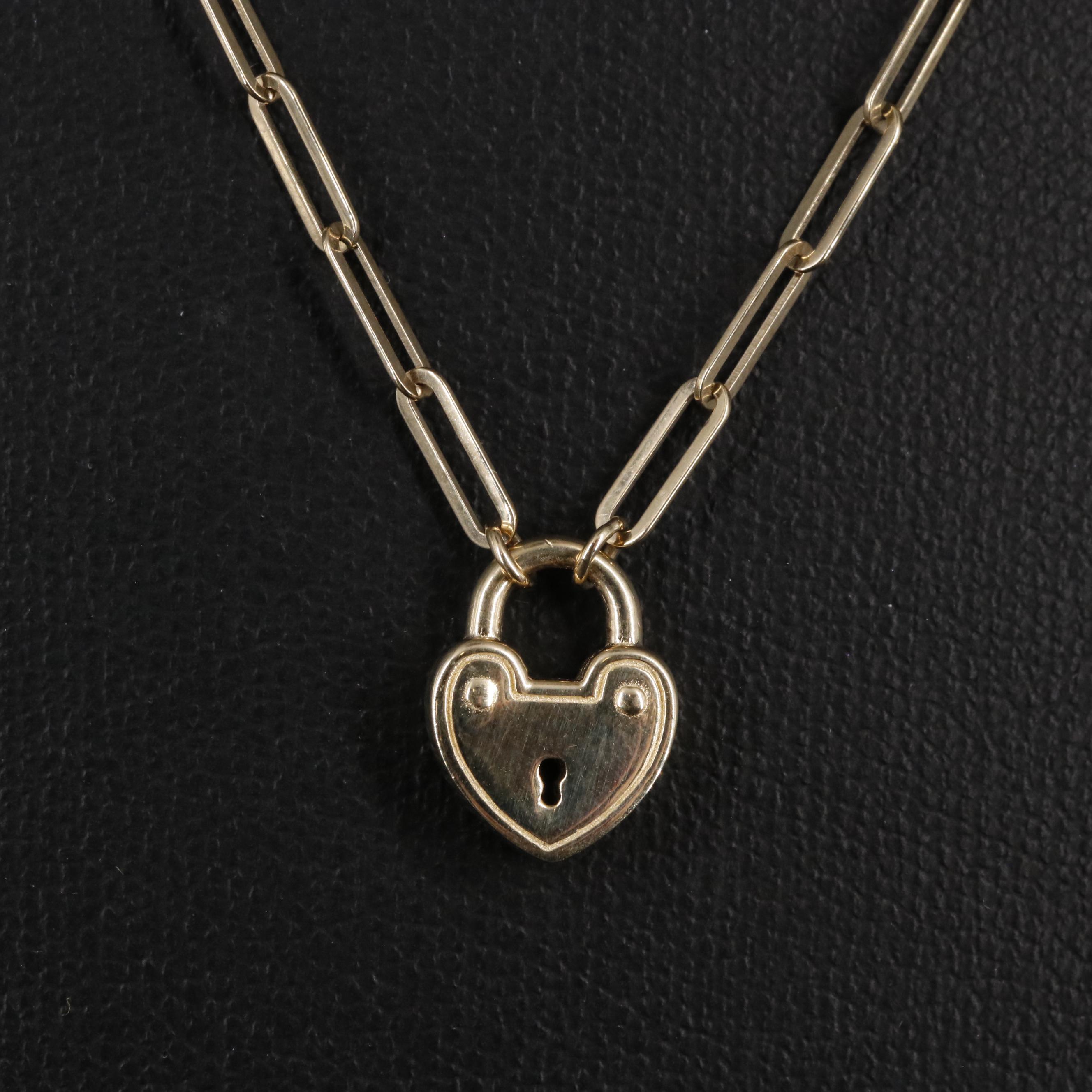 10K Paper Chip Chain and Heart Lock Necklace
