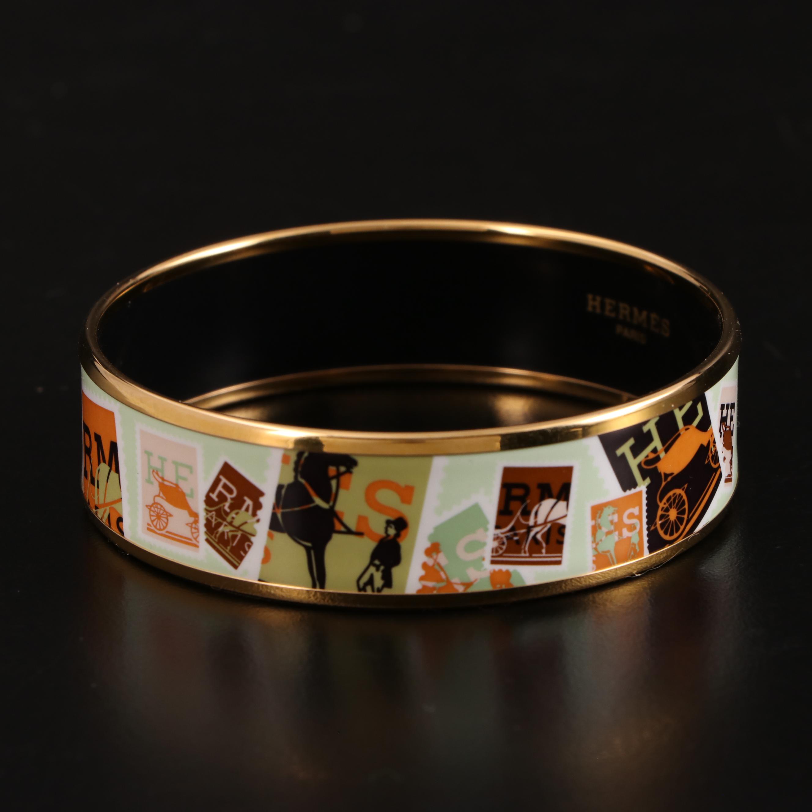Hermès Enamel Postage Stamp Wide Bangle