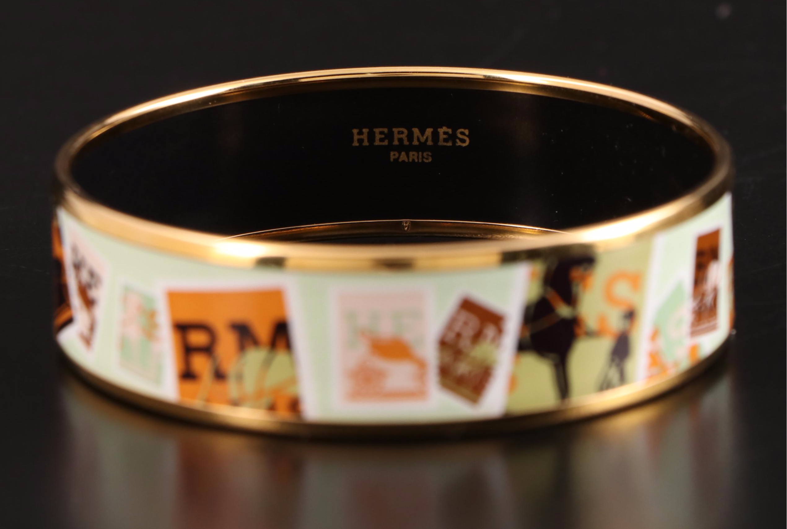 Hermès Enamel Postage Stamp Wide Bangle