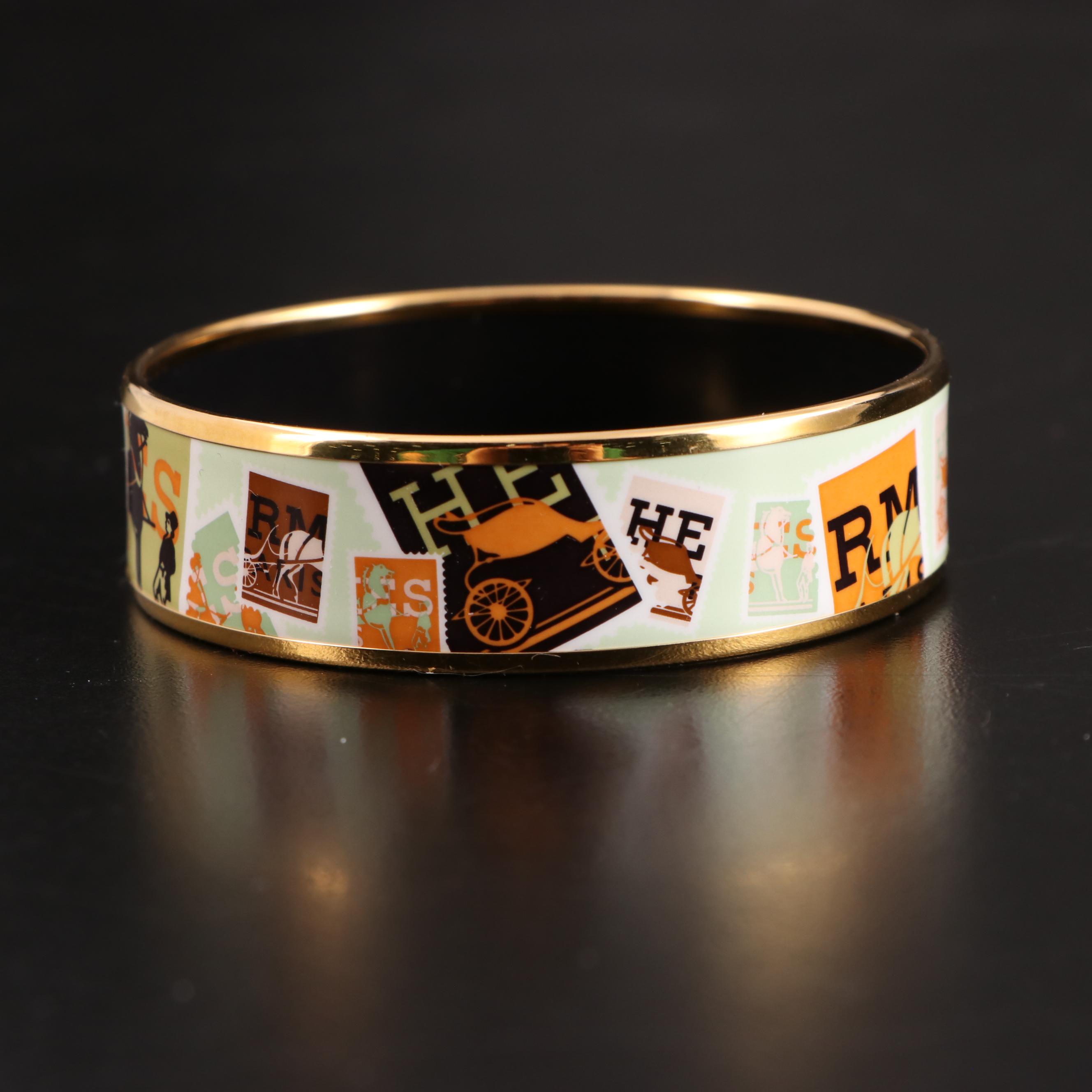 Hermès Enamel Postage Stamp Wide Bangle