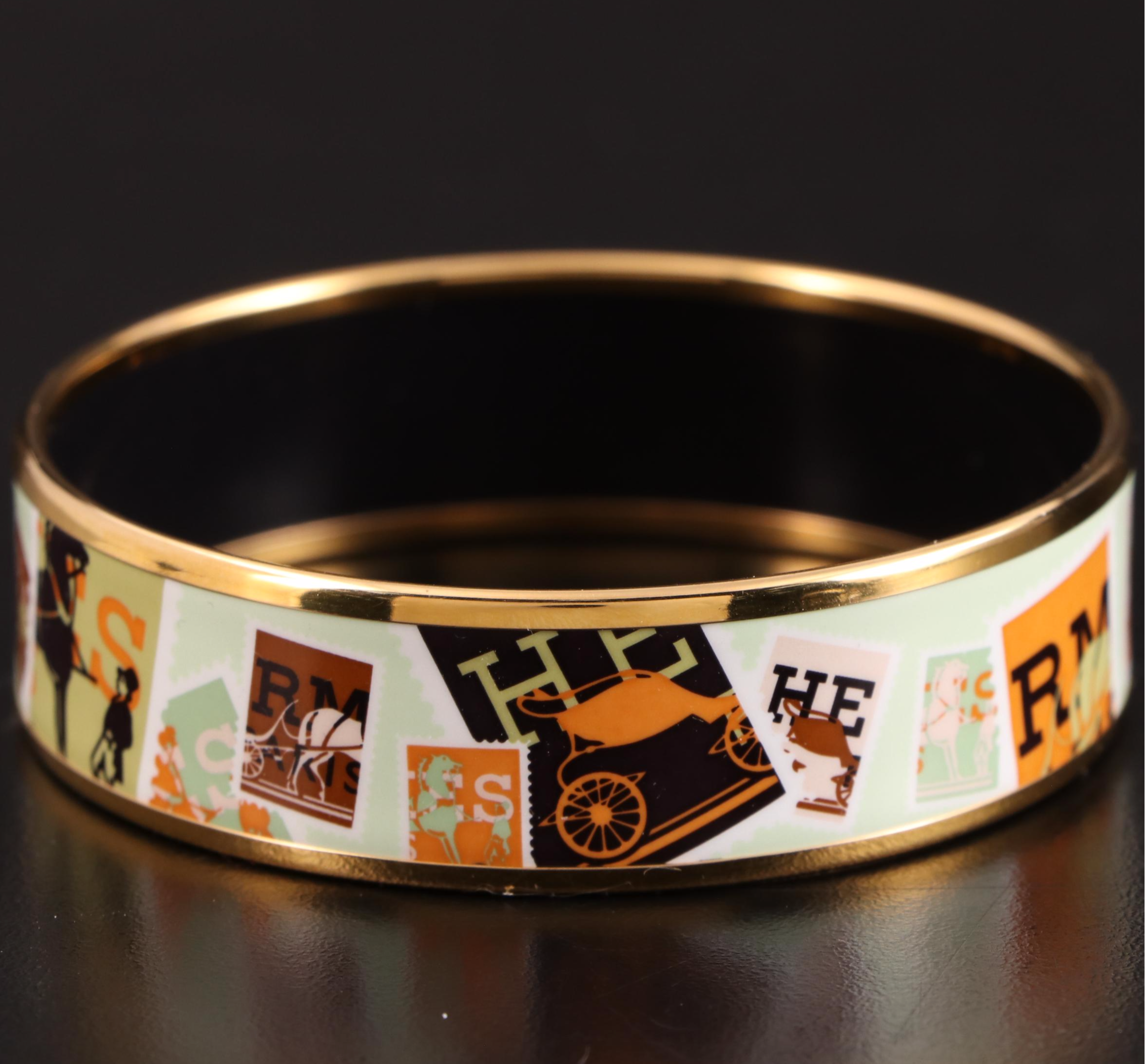 Hermès Enamel Postage Stamp Wide Bangle