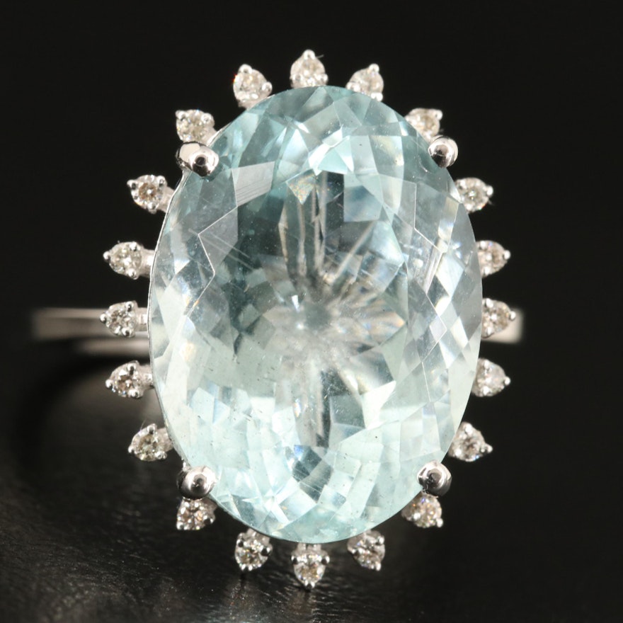 14K 10.34 CT Aquamarine and Diamond Ring