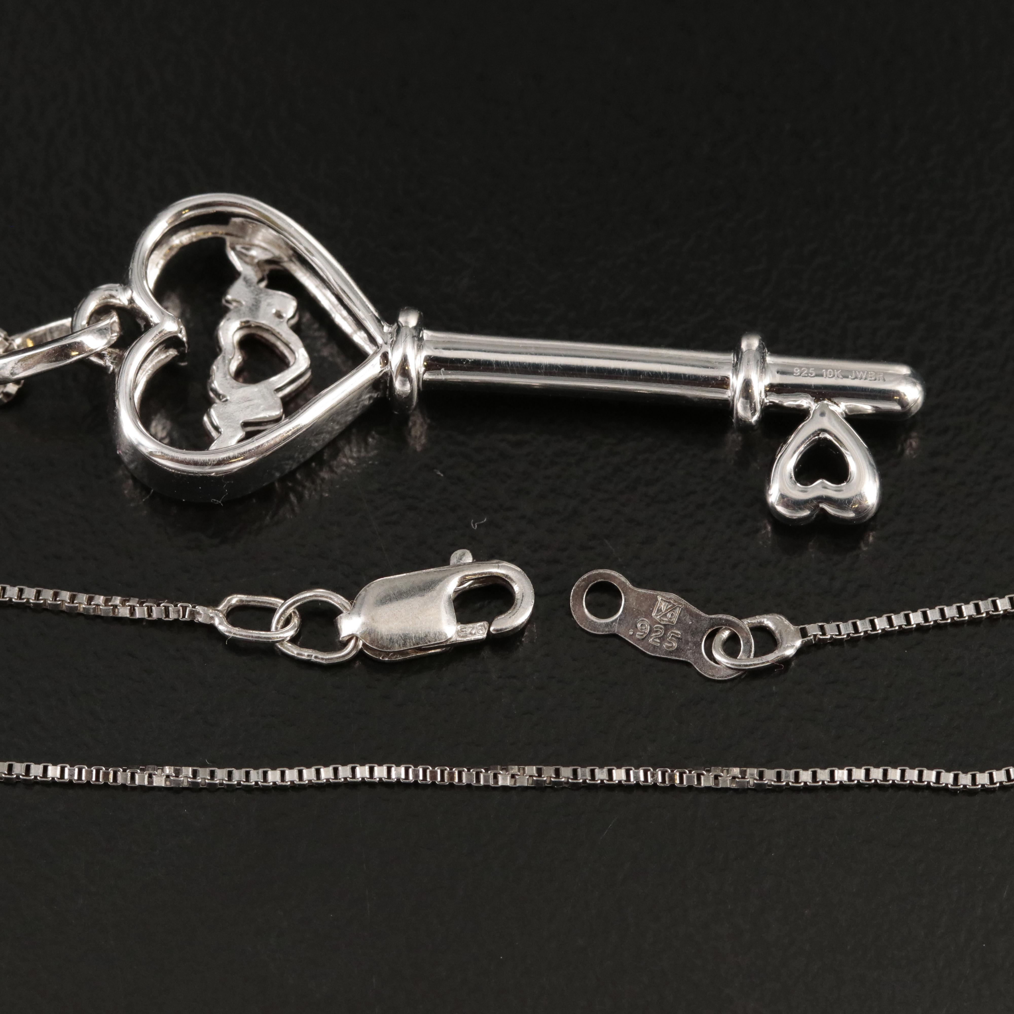 Sterling Diamond "Mom" Heart Key Pendant Necklace with 10K Rose Gold Accents