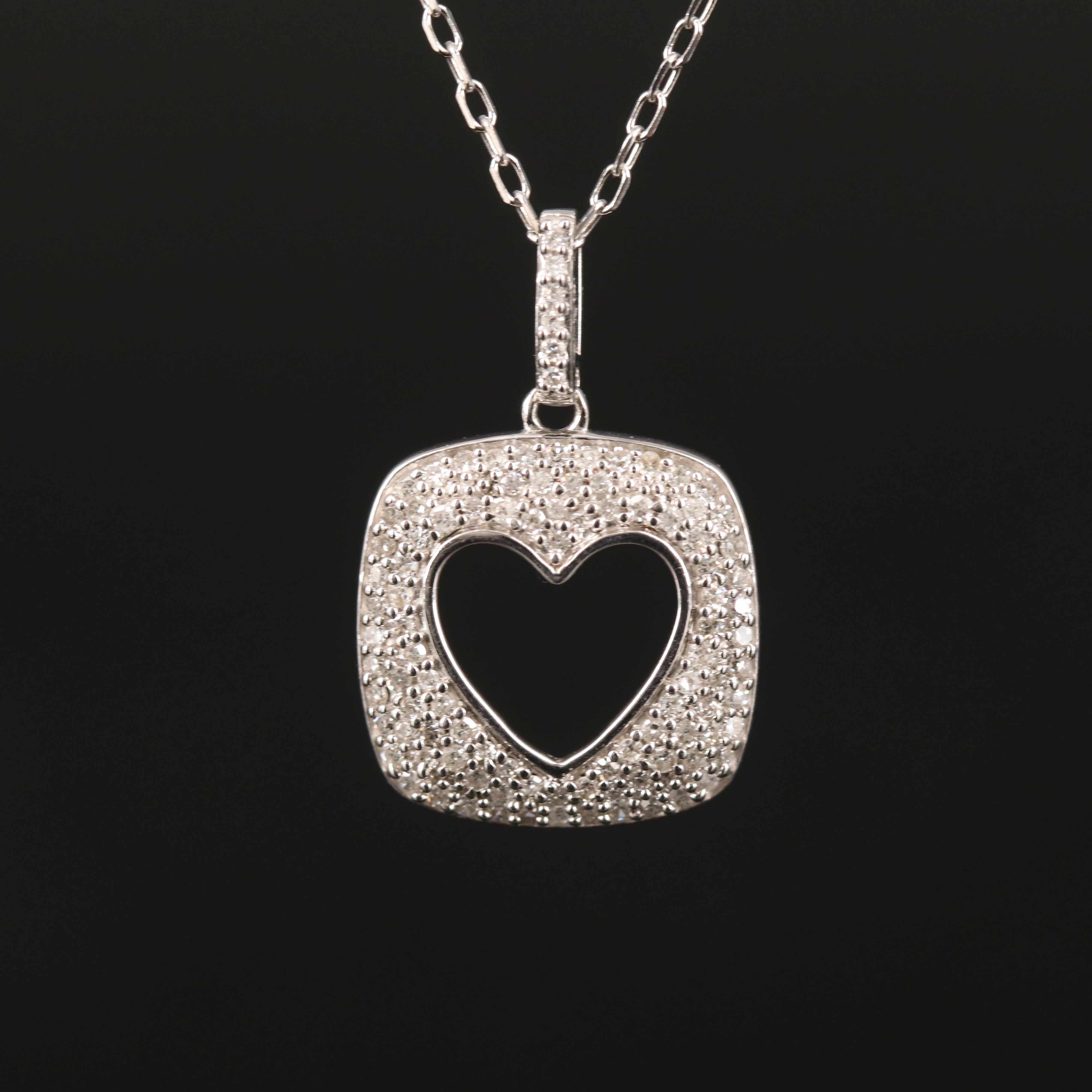 Pavé Diamond Heart Pendant Necklace in Sterling