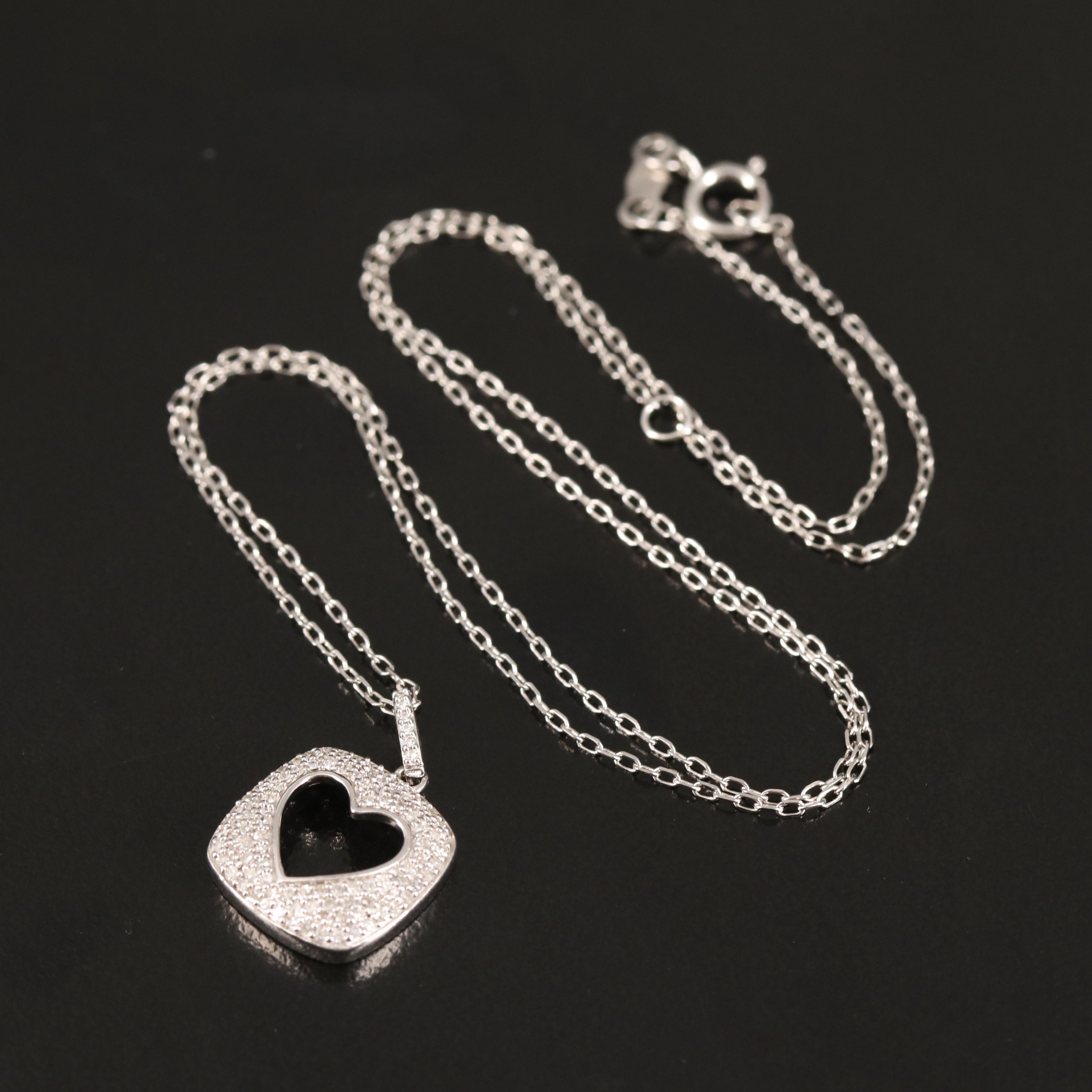 Pavé Diamond Heart Pendant Necklace in Sterling