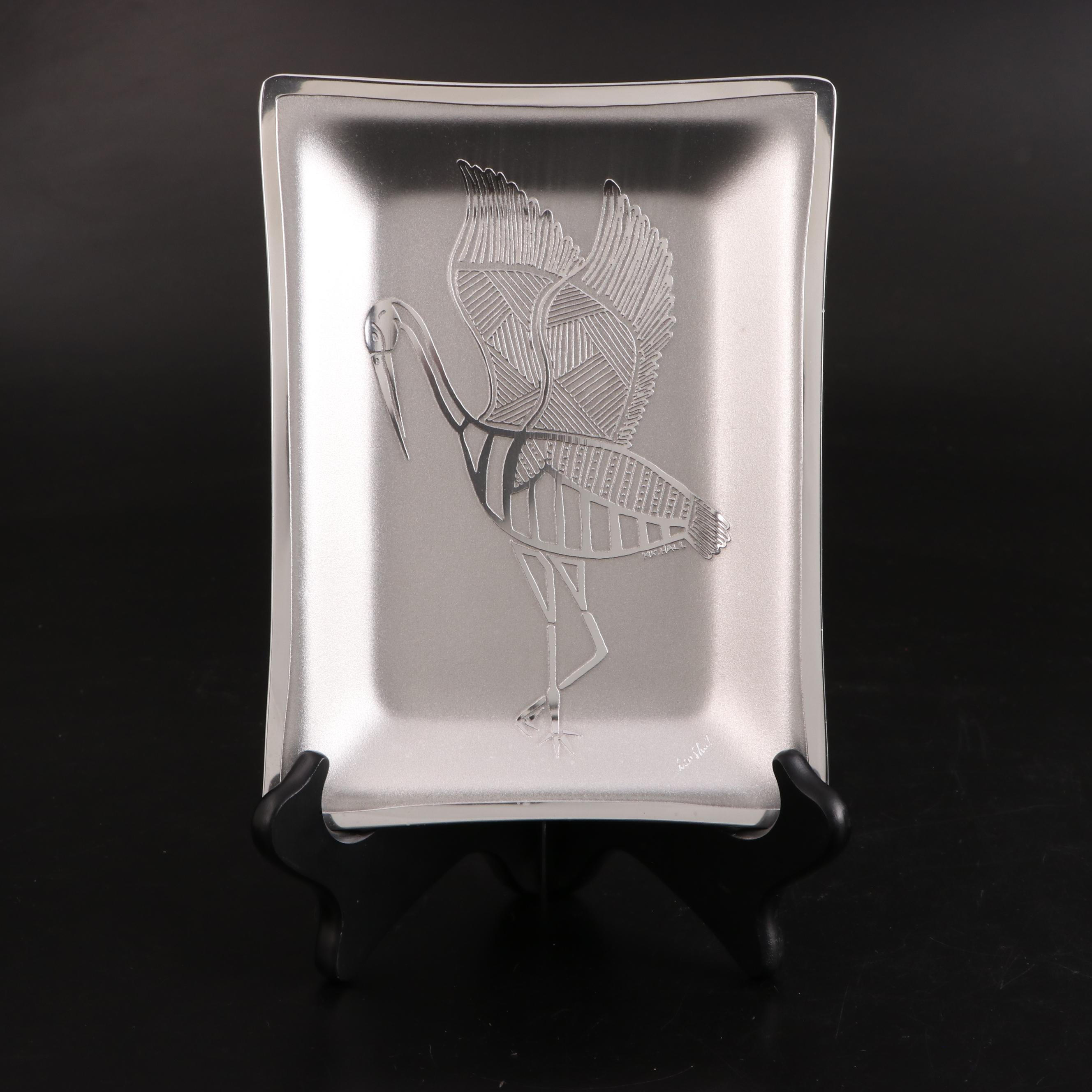 Don Sheil Collection Brolga Motif Silver Tone Metal Dish