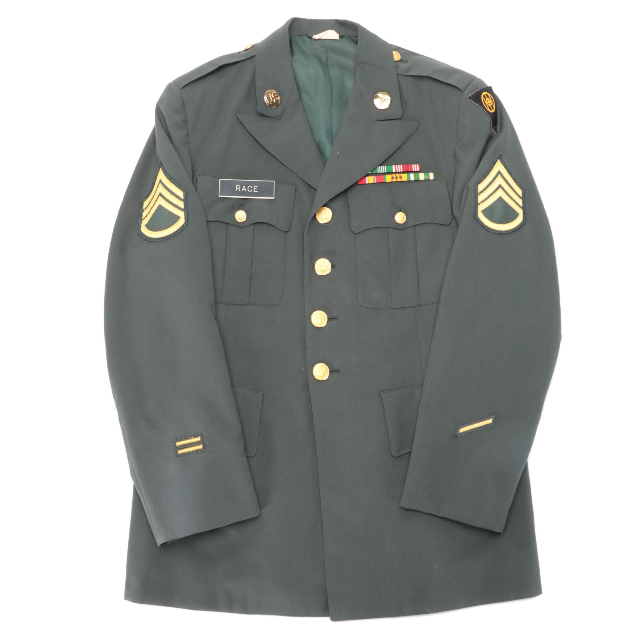Vietnam Era U. S. Army Dress Green Uniform Jacket with Ribbons and Patches