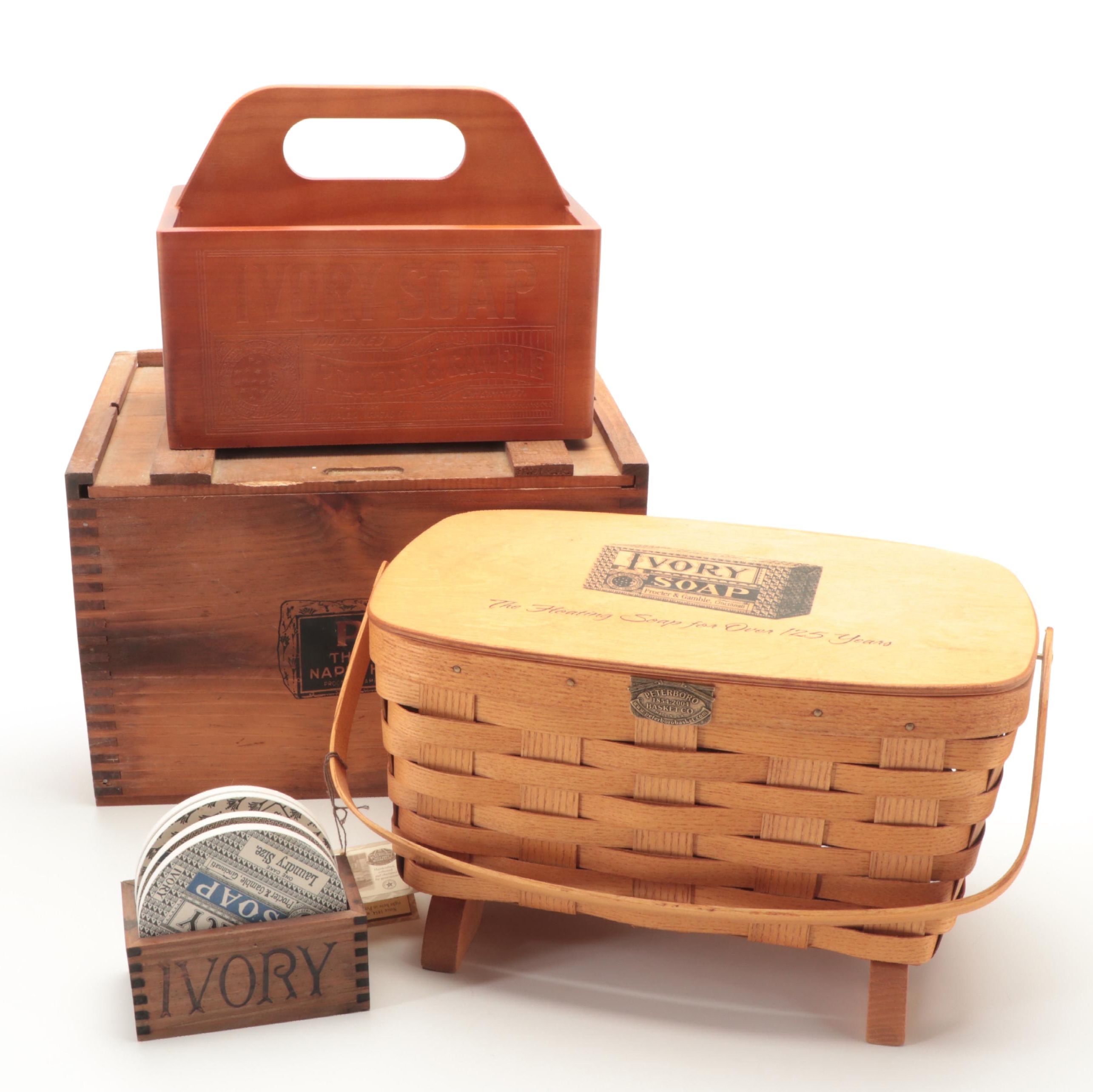 Procter & Gamble Soap Crate, Utensil Caddy, and Coasters with Peterboro Basket
