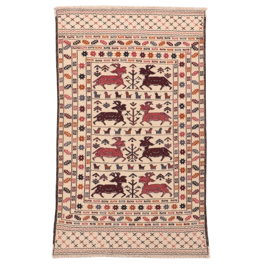 4'1 x 6'9 Handwoven Caucasian Shashevan Pictorial Area Rug