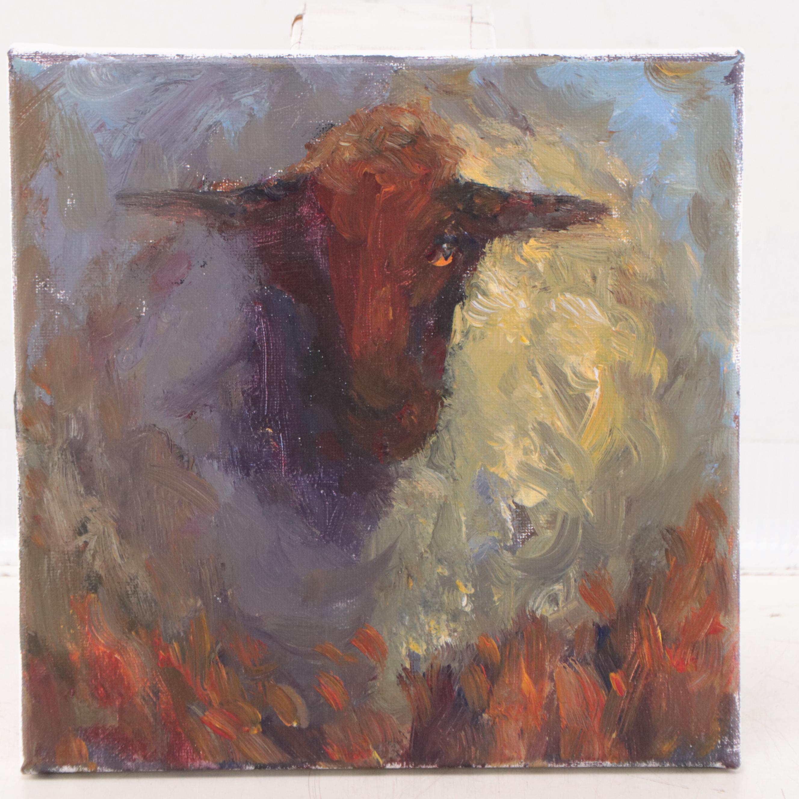 Elle Raines Sheep Portrait Acrylic Impasto Painting