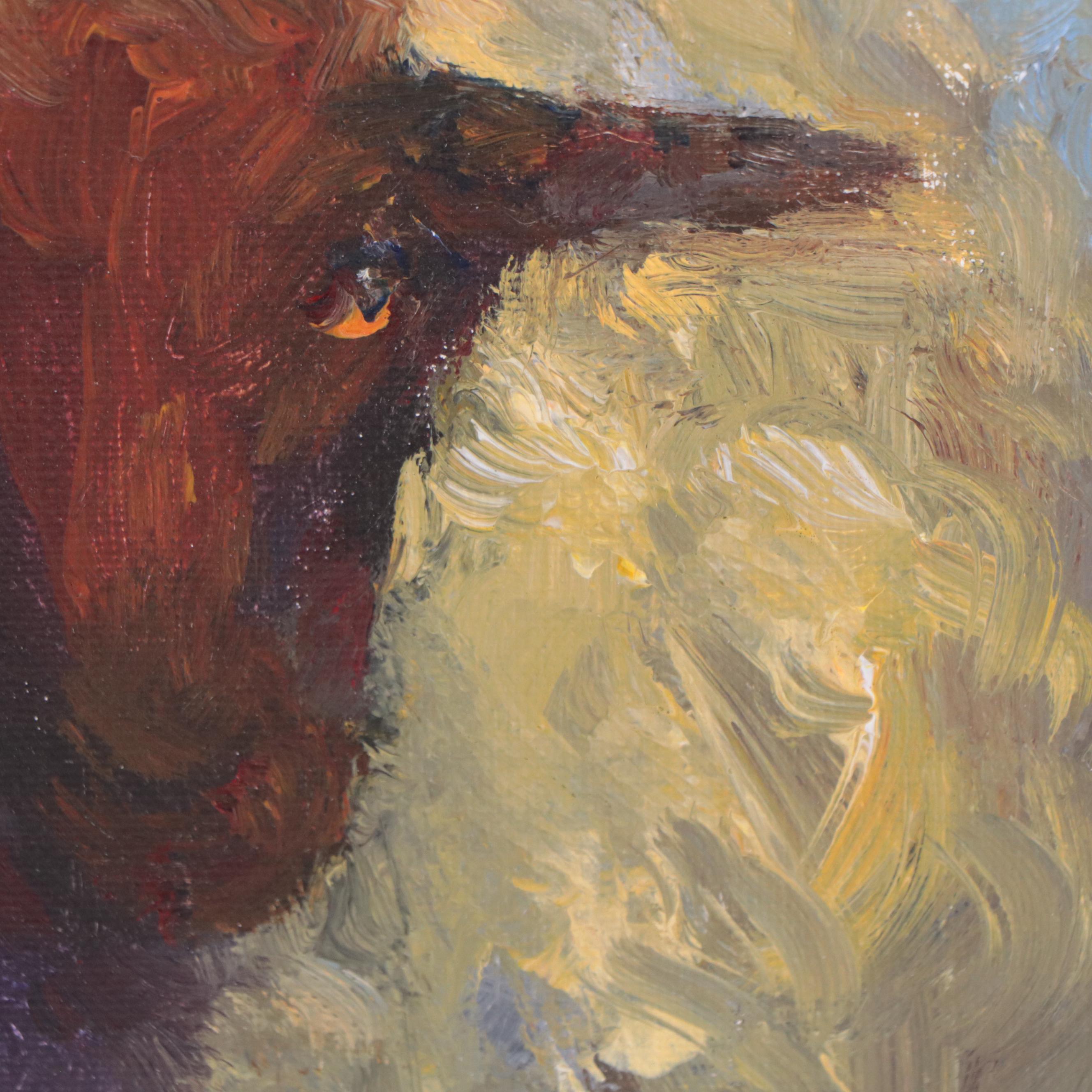 Elle Raines Sheep Portrait Acrylic Impasto Painting