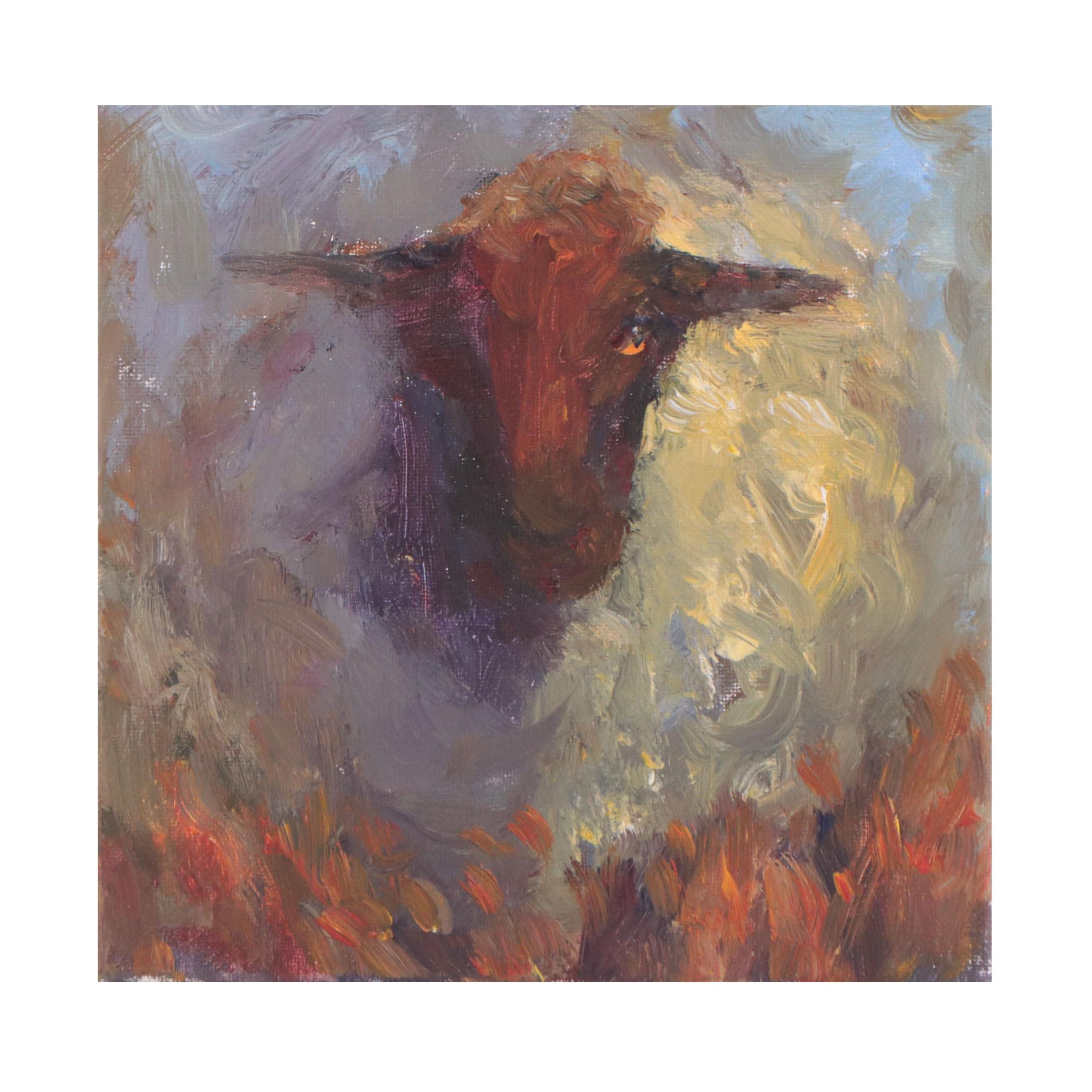Elle Raines Sheep Portrait Acrylic Impasto Painting
