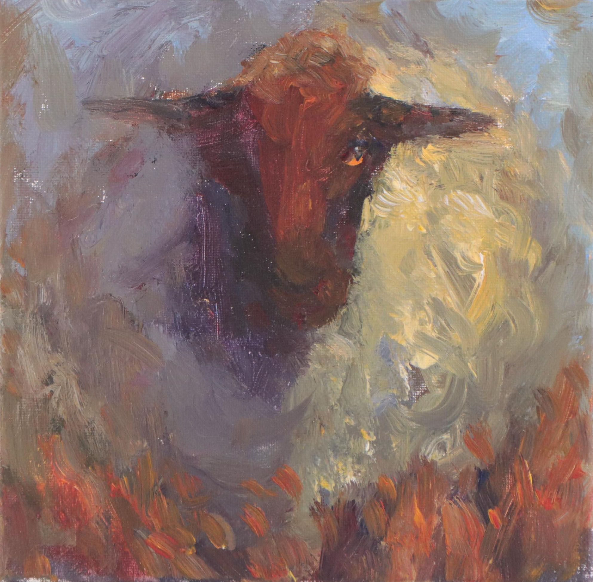 Elle Raines Sheep Portrait Acrylic Impasto Painting
