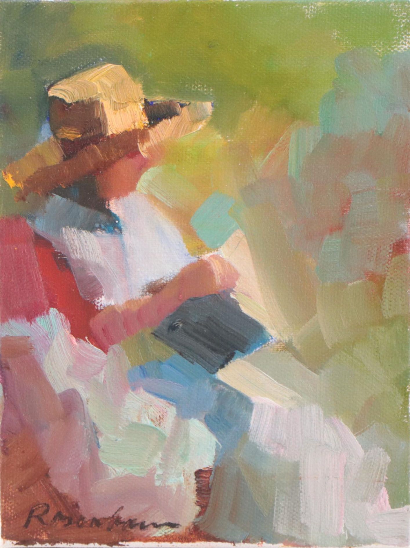 Sally Rosenbaum Oil Painting "Girl With Book," 21st Century