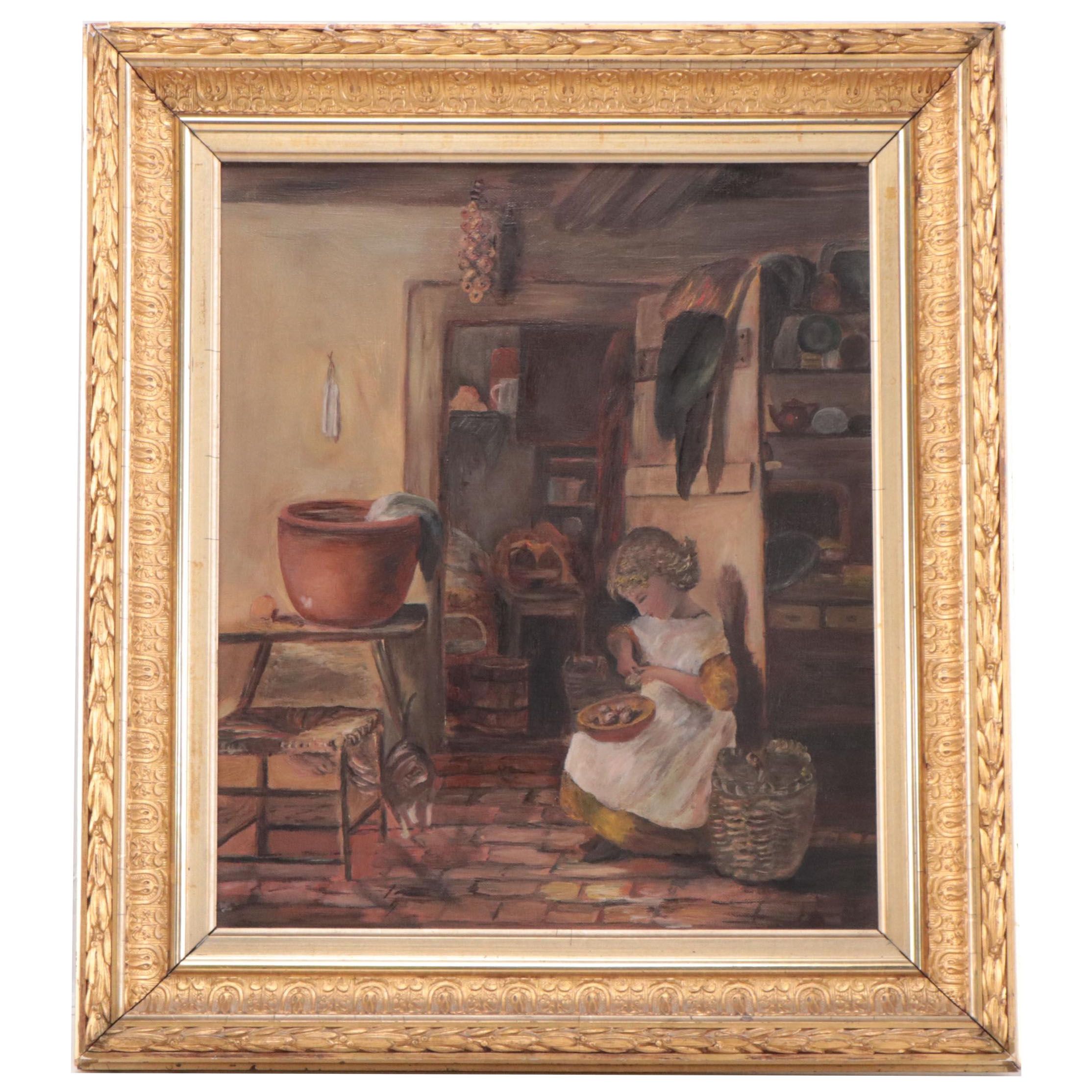 Genre Oil Painting, Early 20th Century