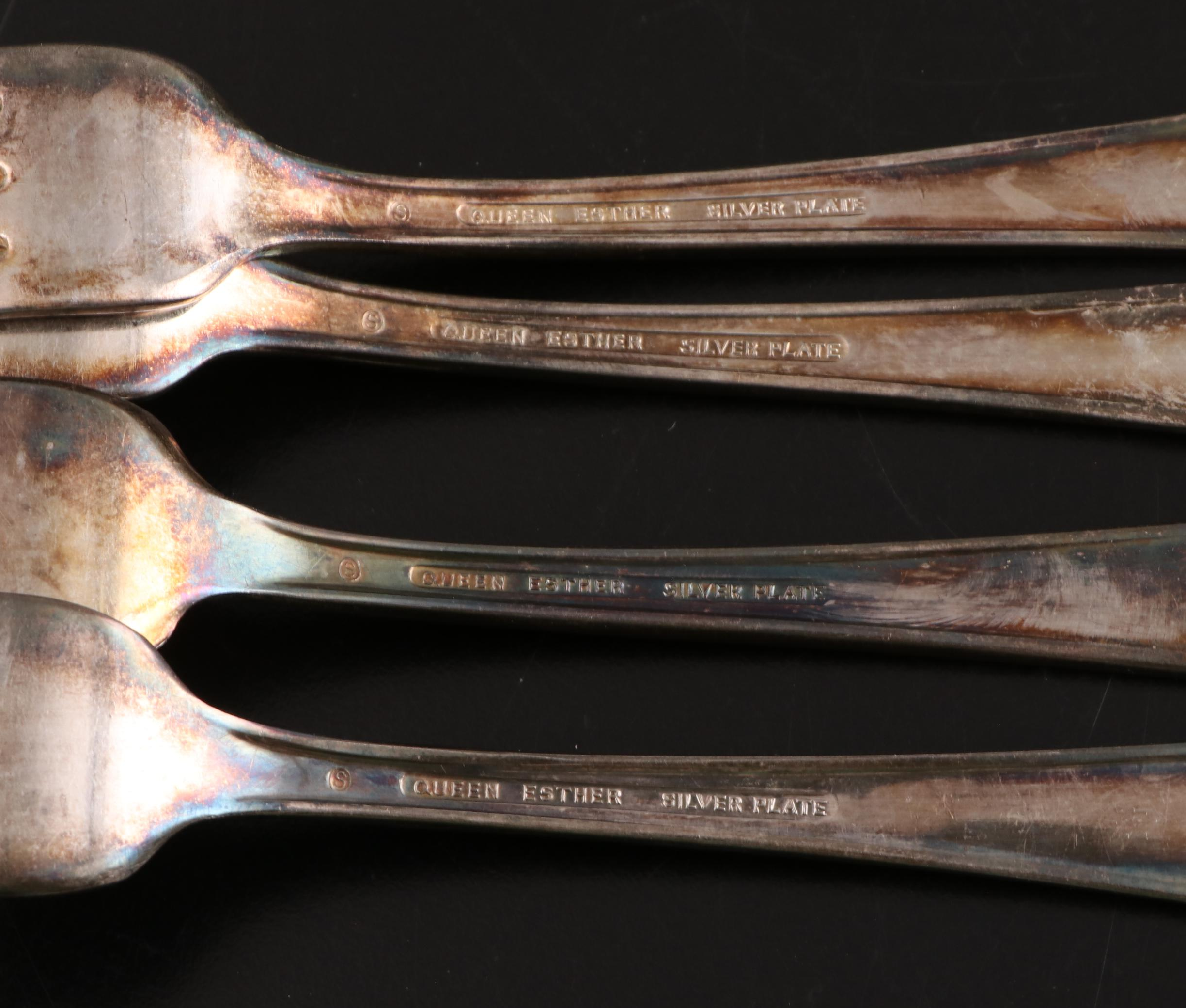 Queen Esther "Lady Esther" and Other Silver Plate Flatware and Serveware