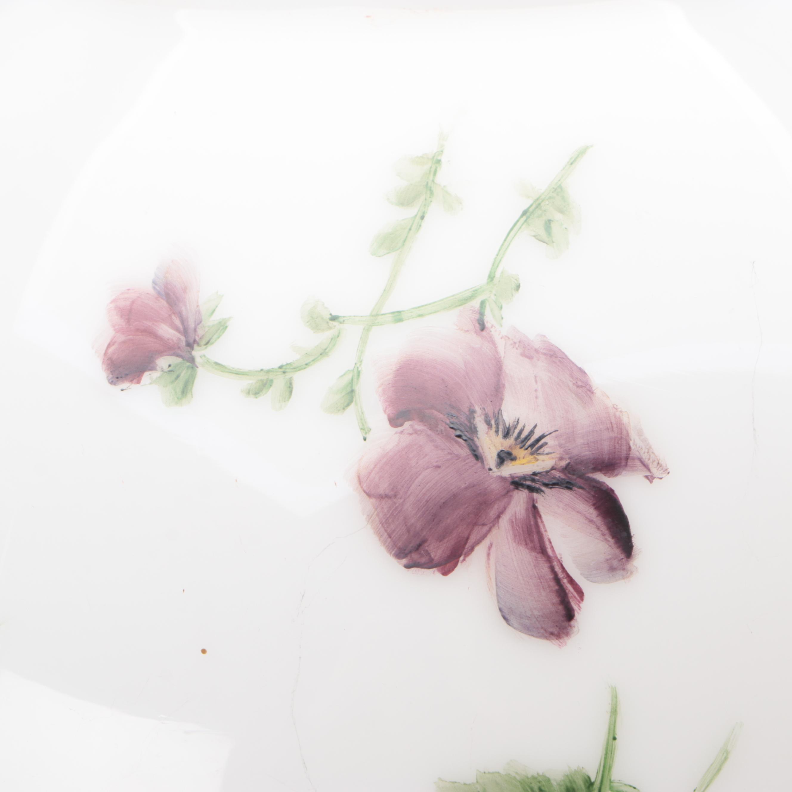 Victorian Hand-Painted Milk Glass Oil Lamp, Adapted Early 20th Century