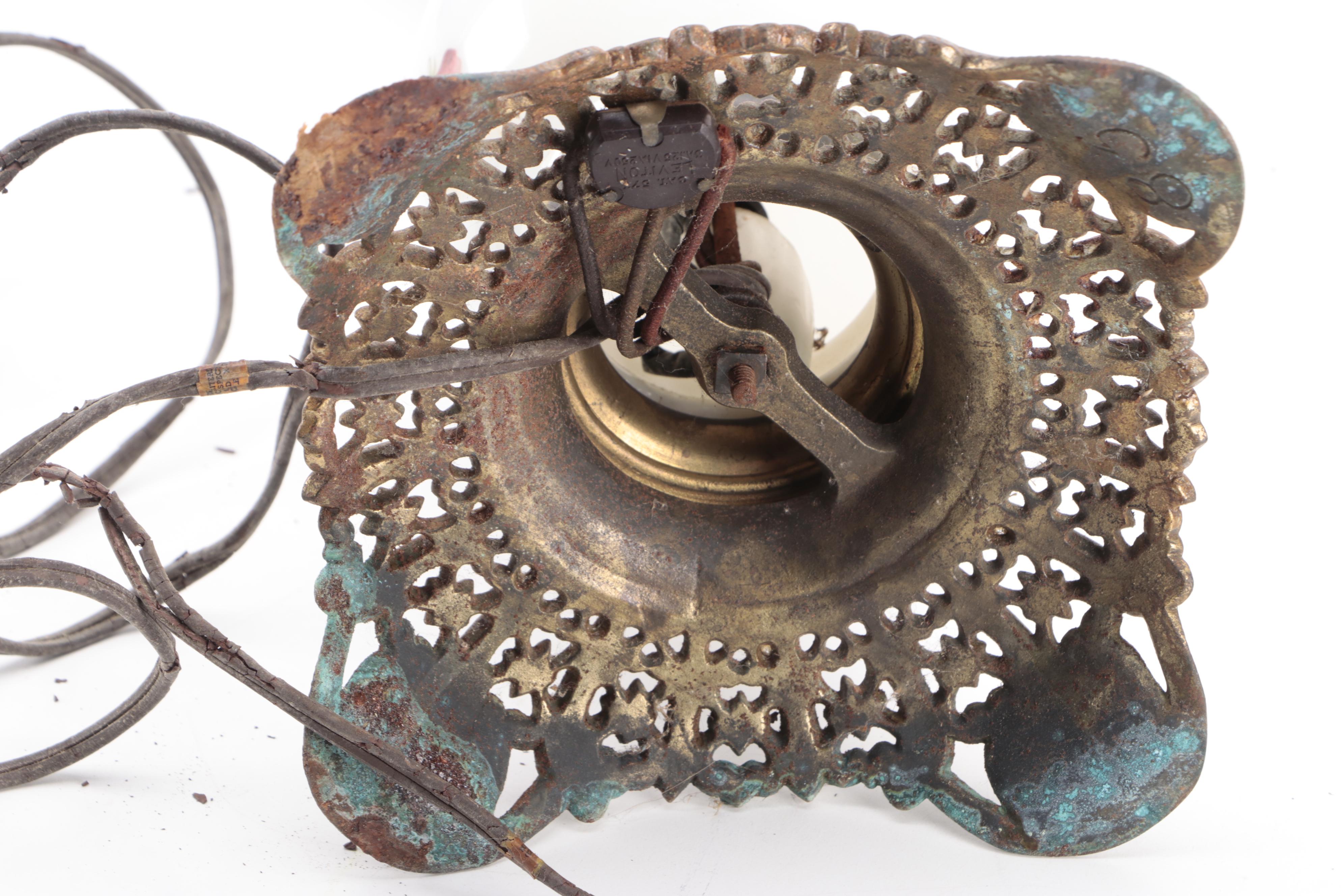 Victorian Hand-Painted Milk Glass Oil Lamp, Adapted Early 20th Century