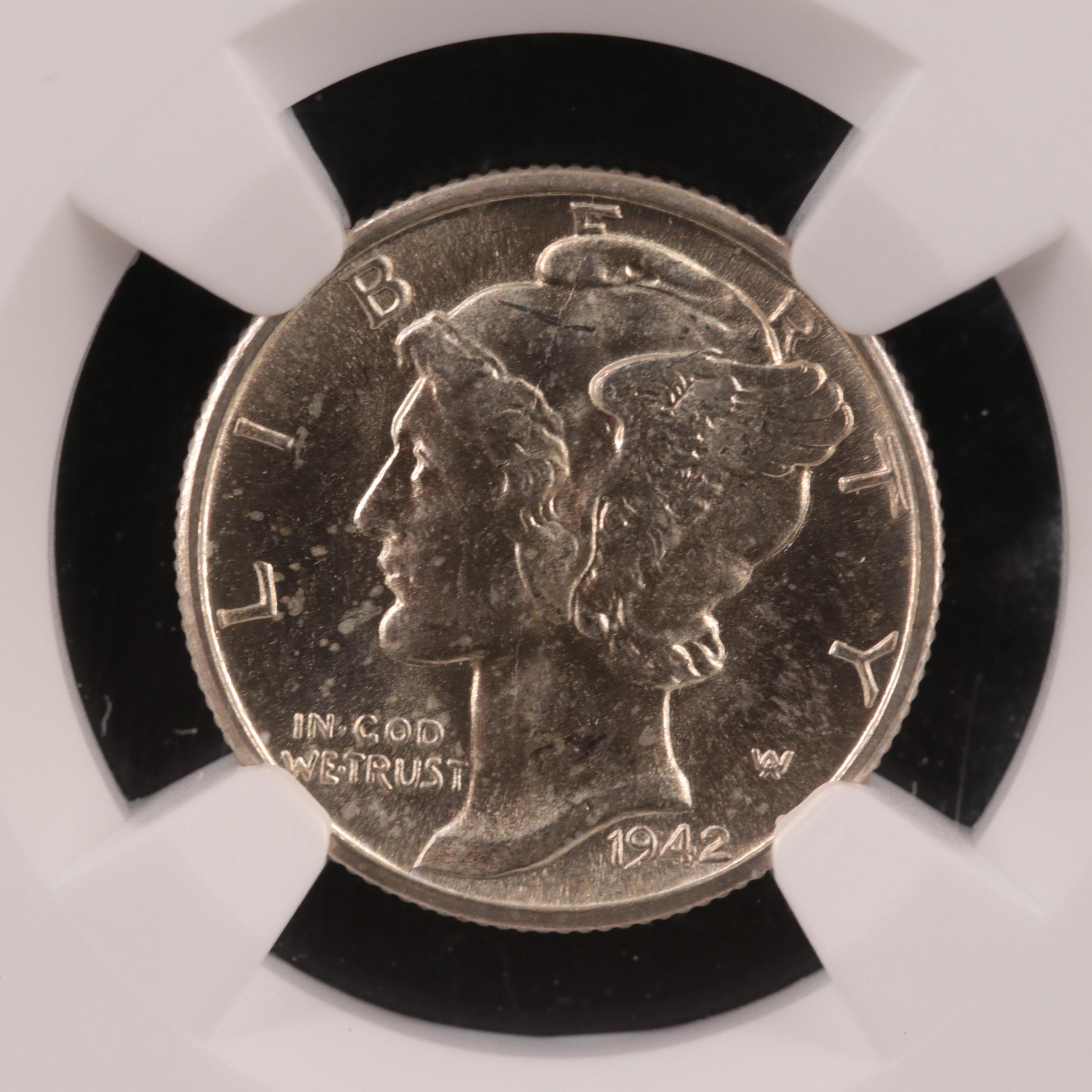 NGC MS65 FB (Full Bands) 1943-D Mercury Silver Dime
