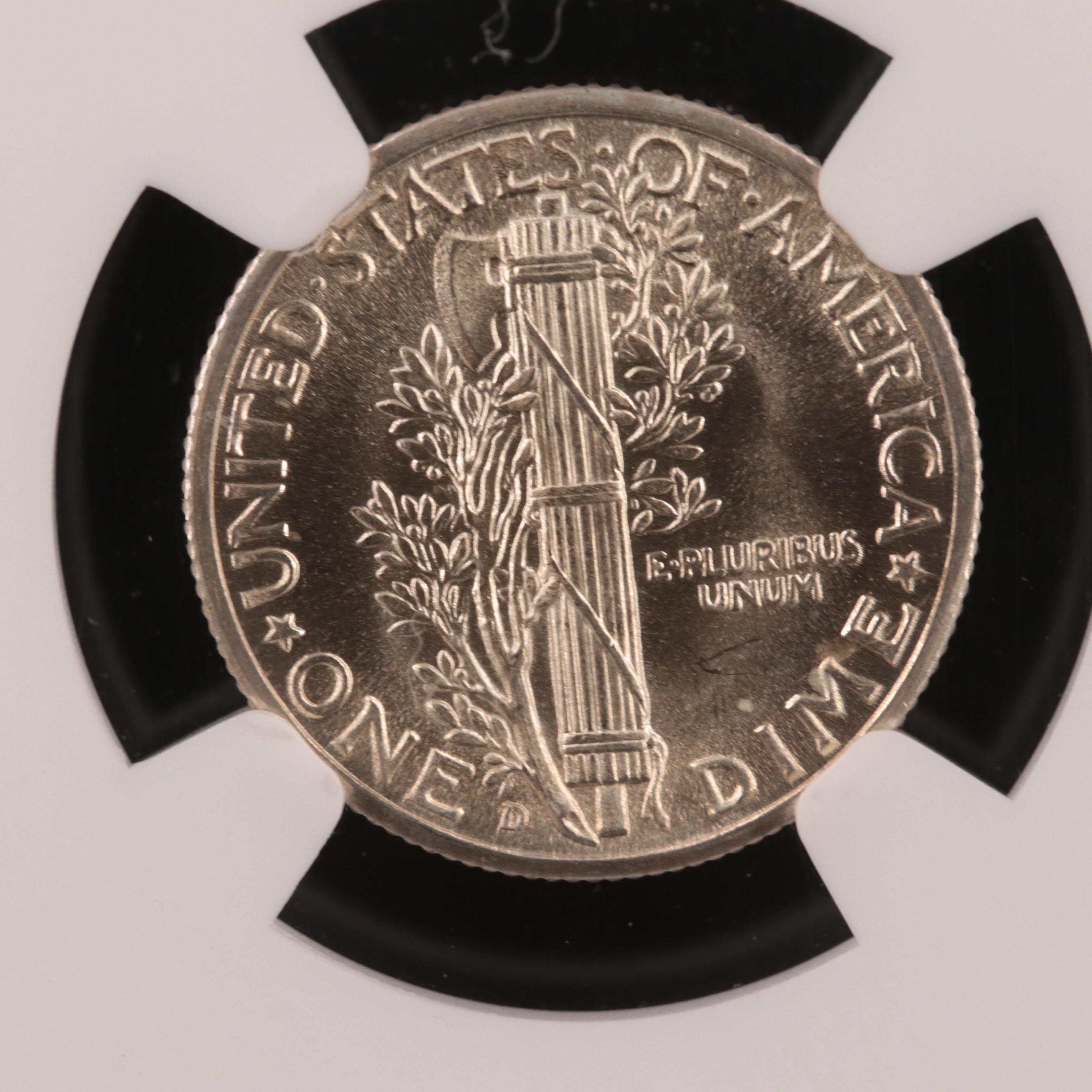 NGC MS65 FB (Full Bands) 1943-D Mercury Silver Dime